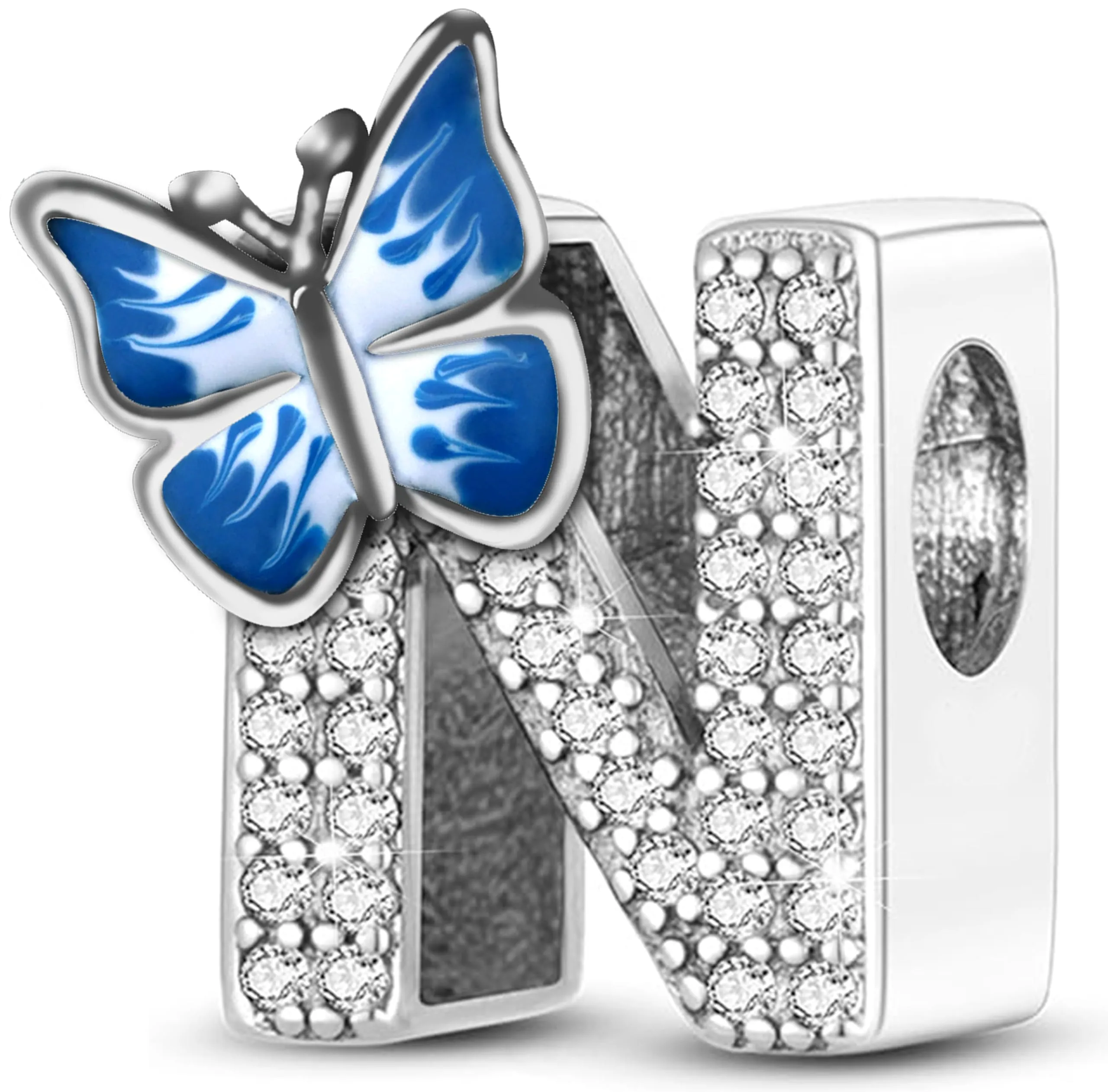 XWN Lettera Bead Charm Ciondolo Alfabeto Argento Sterling 925 con Cubic Zirconia Pendenti per Pandora Braccialetti, Compatibile con Braccialetti e Collane europei - immagine 1