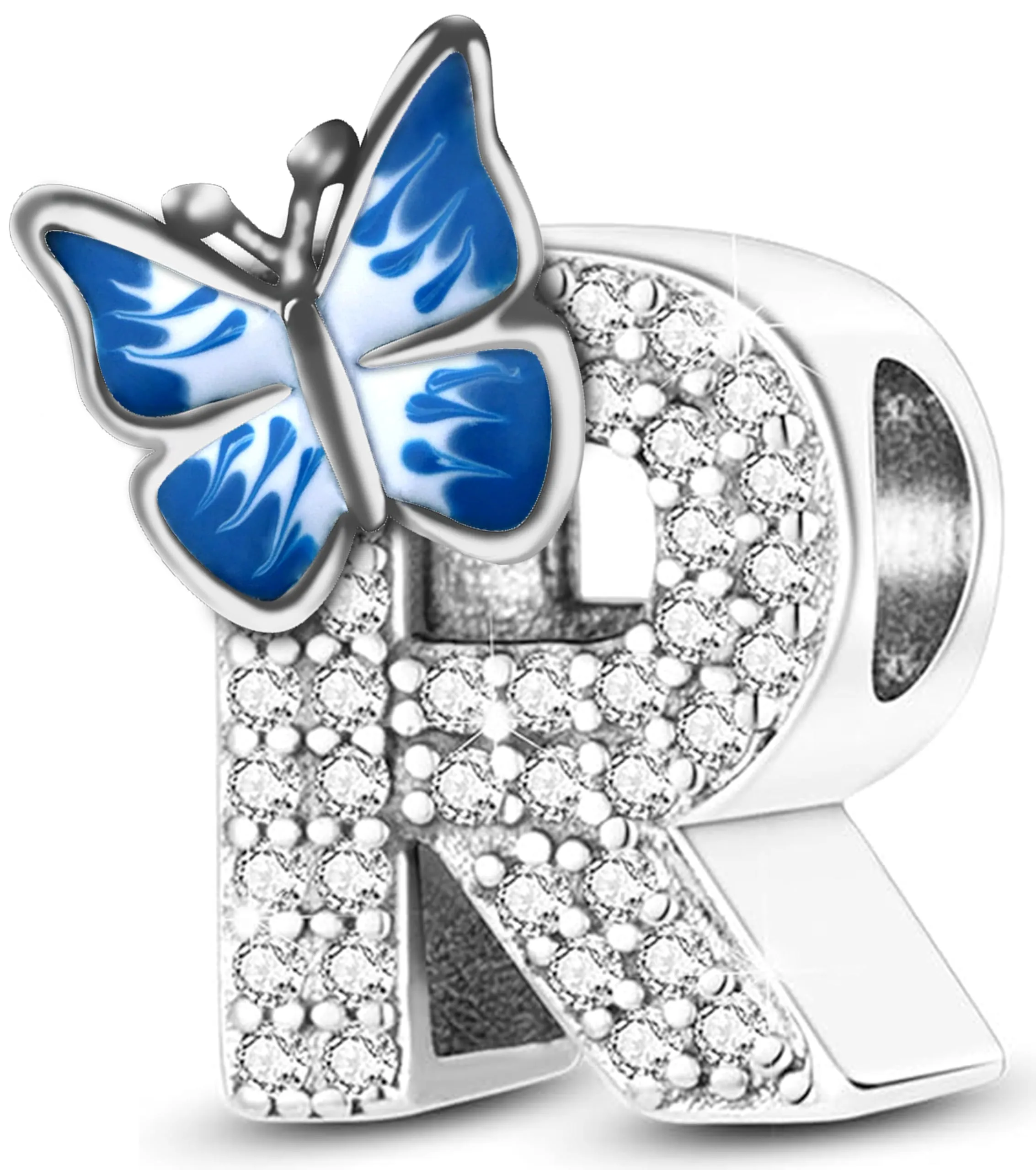 XWN Lettera Bead Charm Ciondolo Alfabeto Argento Sterling 925 con Cubic Zirconia Pendenti per Pandora Braccialetti, Compatibile con Braccialetti e Collane europei - immagine 1