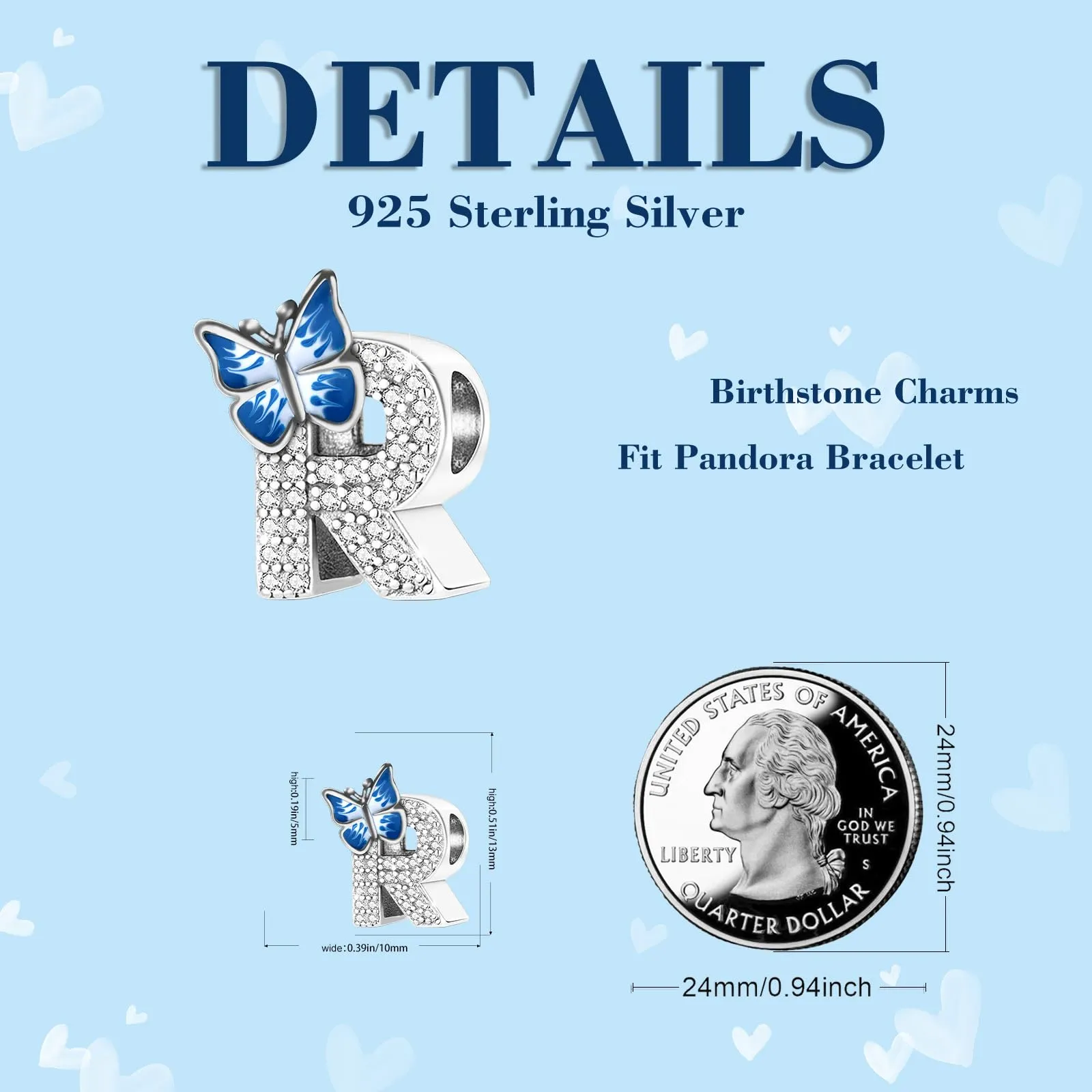 XWN Lettera Bead Charm Ciondolo Alfabeto Argento Sterling 925 con Cubic Zirconia Pendenti per Pandora Braccialetti, Compatibile con Braccialetti e Collane europei - immagine 7