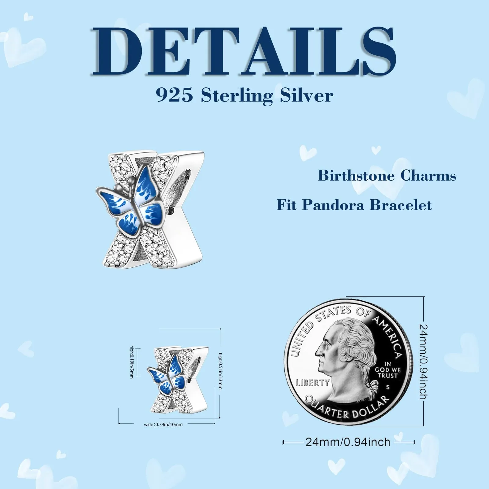XWN Lettera Bead Charm Ciondolo Alfabeto Argento Sterling 925 con Cubic Zirconia Pendenti per Pandora Braccialetti, Compatibile con Braccialetti e Collane europei - immagine 7