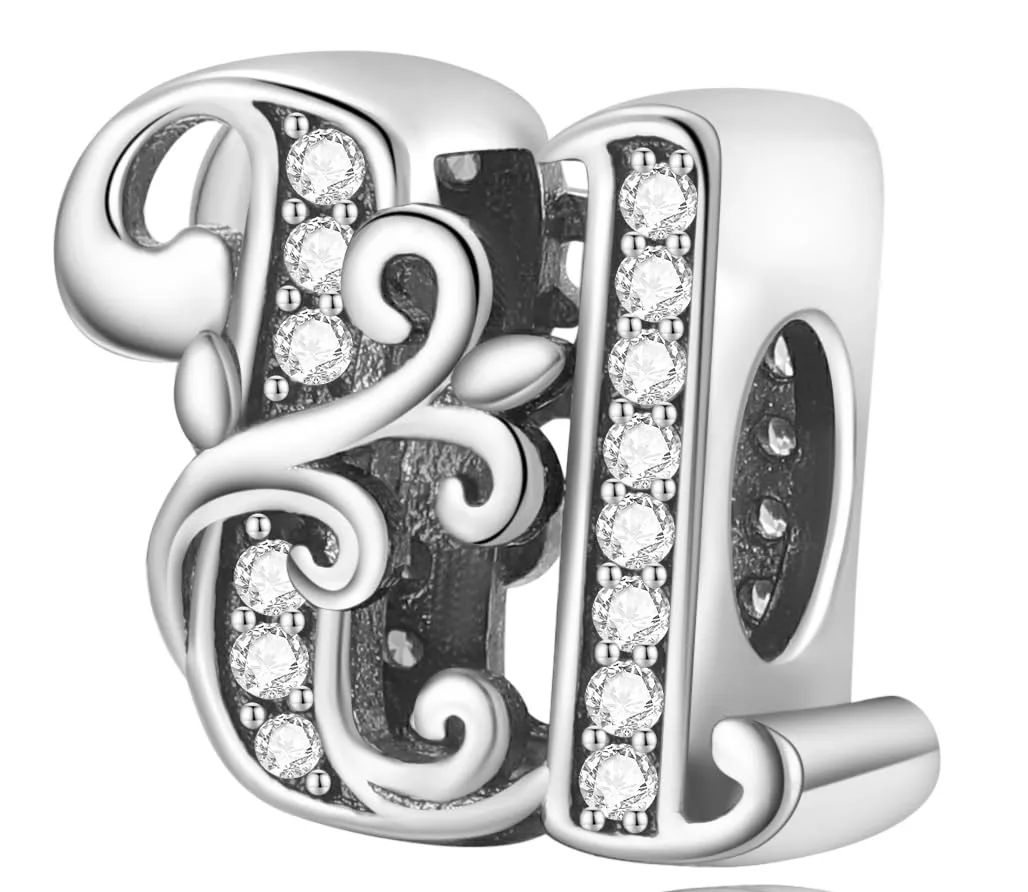 XWN Lettera Bead Charm Ciondolo Alfabeto Argento Sterling 925 con Cubic Zirconia Pendenti per Pandora Braccialetti, Compatibile con Braccialetti e Collane europei - immagine 1