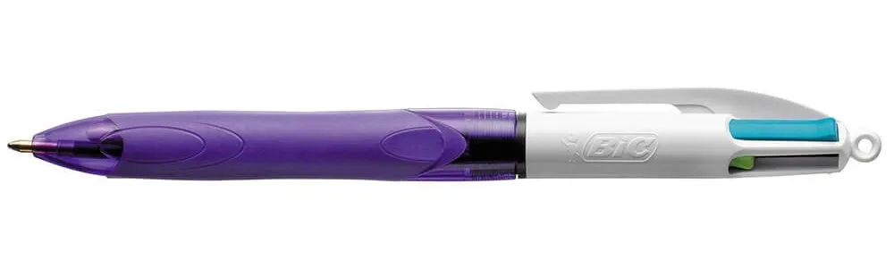 BIC 4 Colours Grip Blu Verde Rosa Viola Penna a sfera retrattile a clip Medio 12 pz - immagine 1