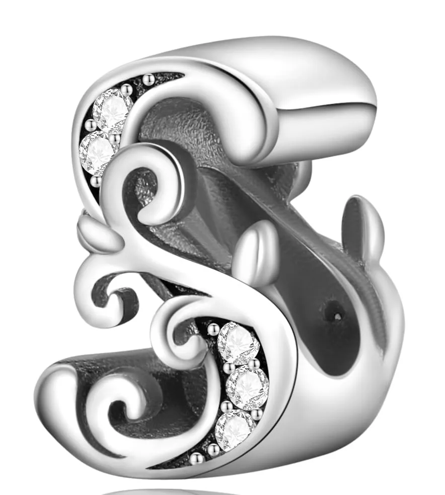 XWN Lettera Bead Charm Ciondolo Alfabeto Argento Sterling 925 con Cubic Zirconia Pendenti per Pandora Braccialetti, Compatibile con Braccialetti e Collane europei - immagine 1