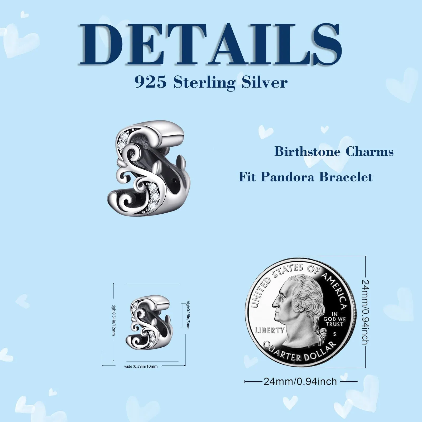 XWN Lettera Bead Charm Ciondolo Alfabeto Argento Sterling 925 con Cubic Zirconia Pendenti per Pandora Braccialetti, Compatibile con Braccialetti e Collane europei - immagine 6