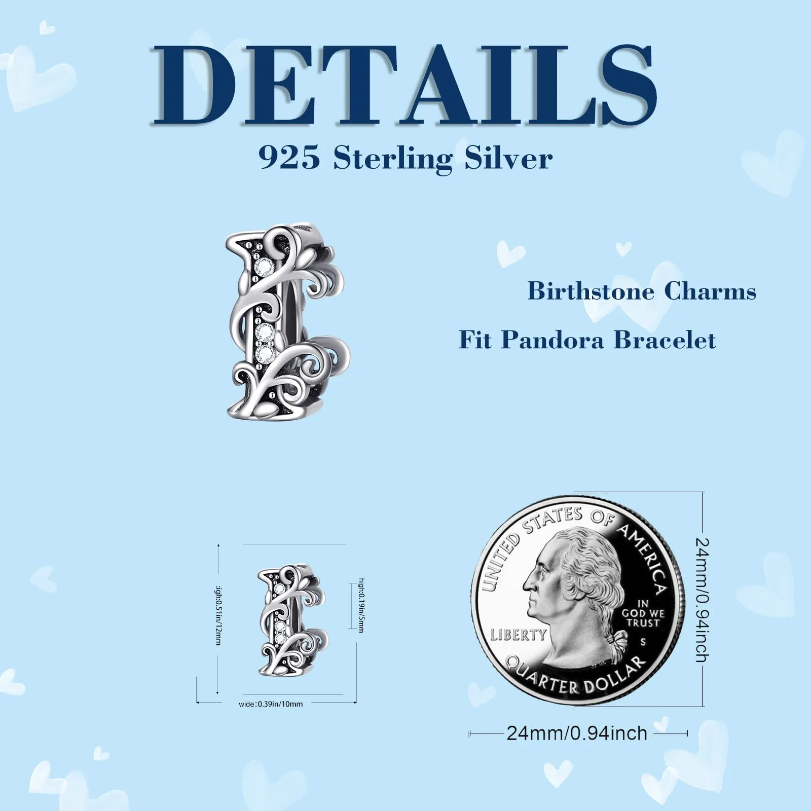 XWN Lettera Bead Charm Ciondolo Alfabeto Argento Sterling 925 con Cubic Zirconia Pendenti per Pandora Braccialetti, Compatibile con Braccialetti e Collane europei - immagine 6