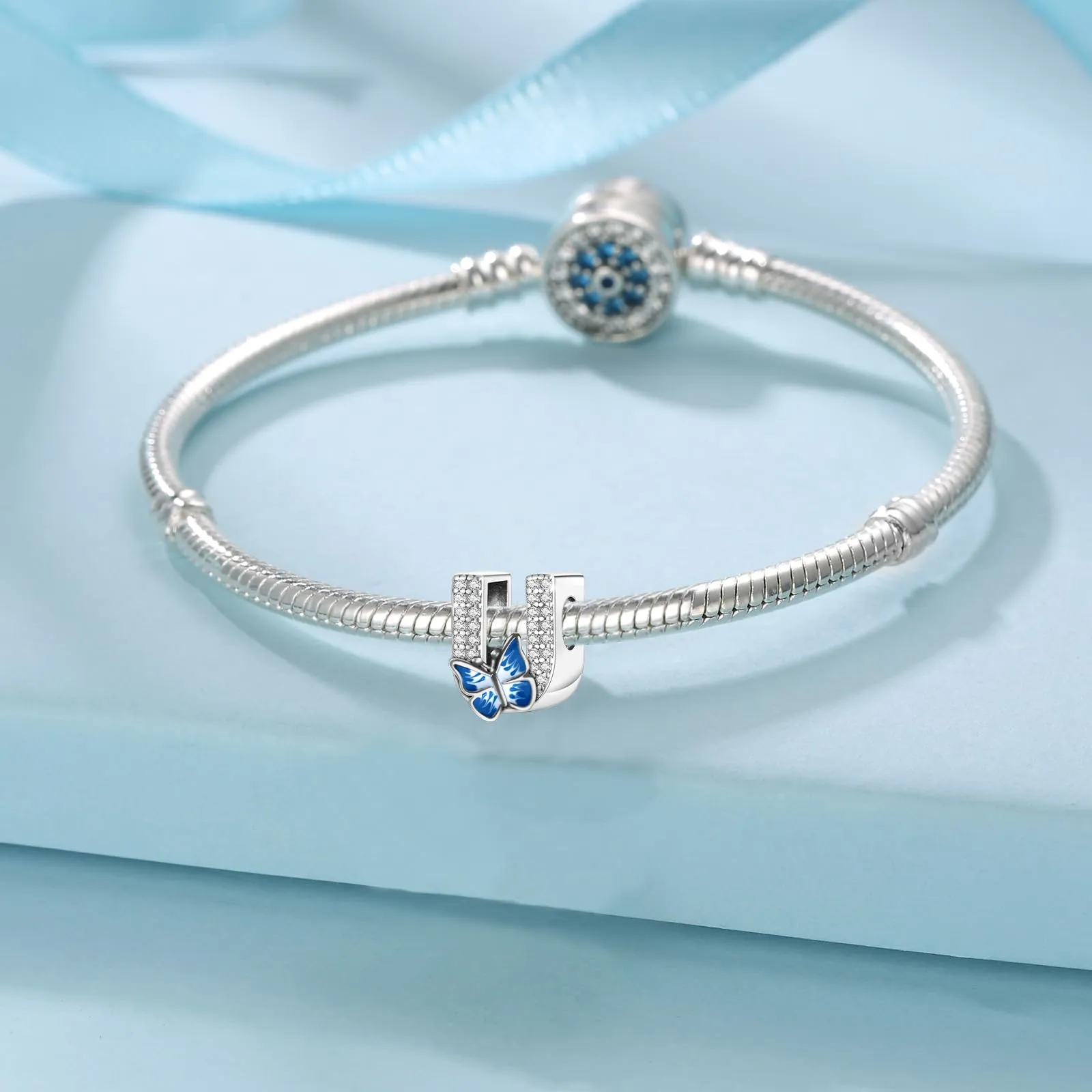 XWN Lettera Bead Charm Ciondolo Alfabeto Argento Sterling 925 con Cubic Zirconia Pendenti per Pandora Braccialetti, Compatibile con Braccialetti e Collane europei - immagine 2