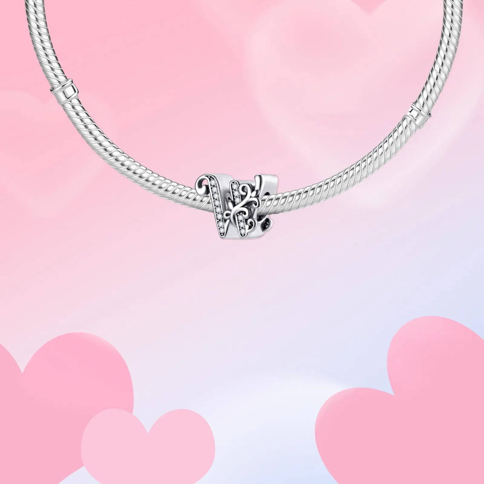 XWN Lettera Bead Charm Ciondolo Alfabeto Argento Sterling 925 con Cubic Zirconia Pendenti per Pandora Braccialetti, Compatibile con Braccialetti e Collane europei - immagine 3