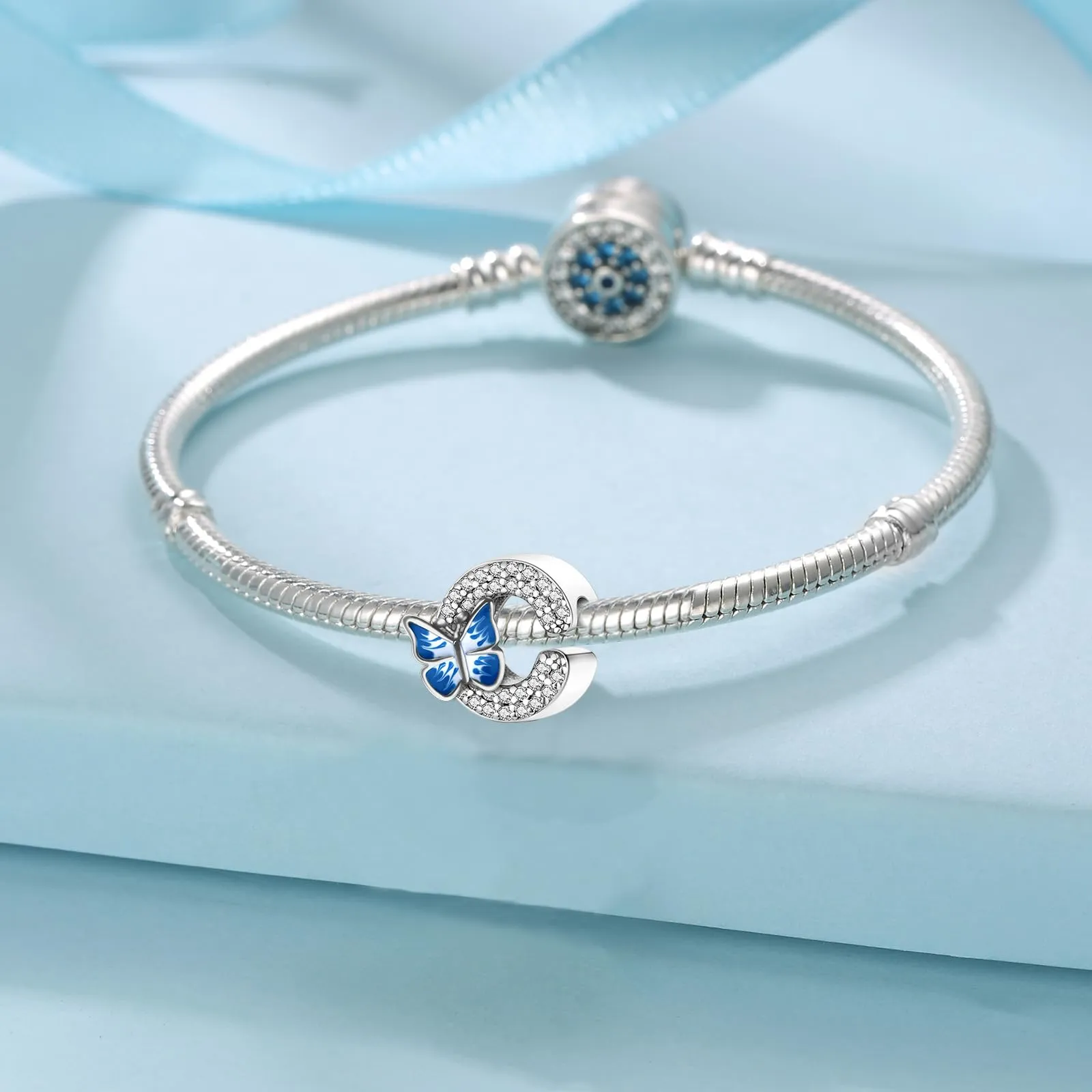 XWN Lettera Bead Charm Ciondolo Alfabeto Argento Sterling 925 con Cubic Zirconia Pendenti per Pandora Braccialetti, Compatibile con Braccialetti e Collane europei - immagine 2