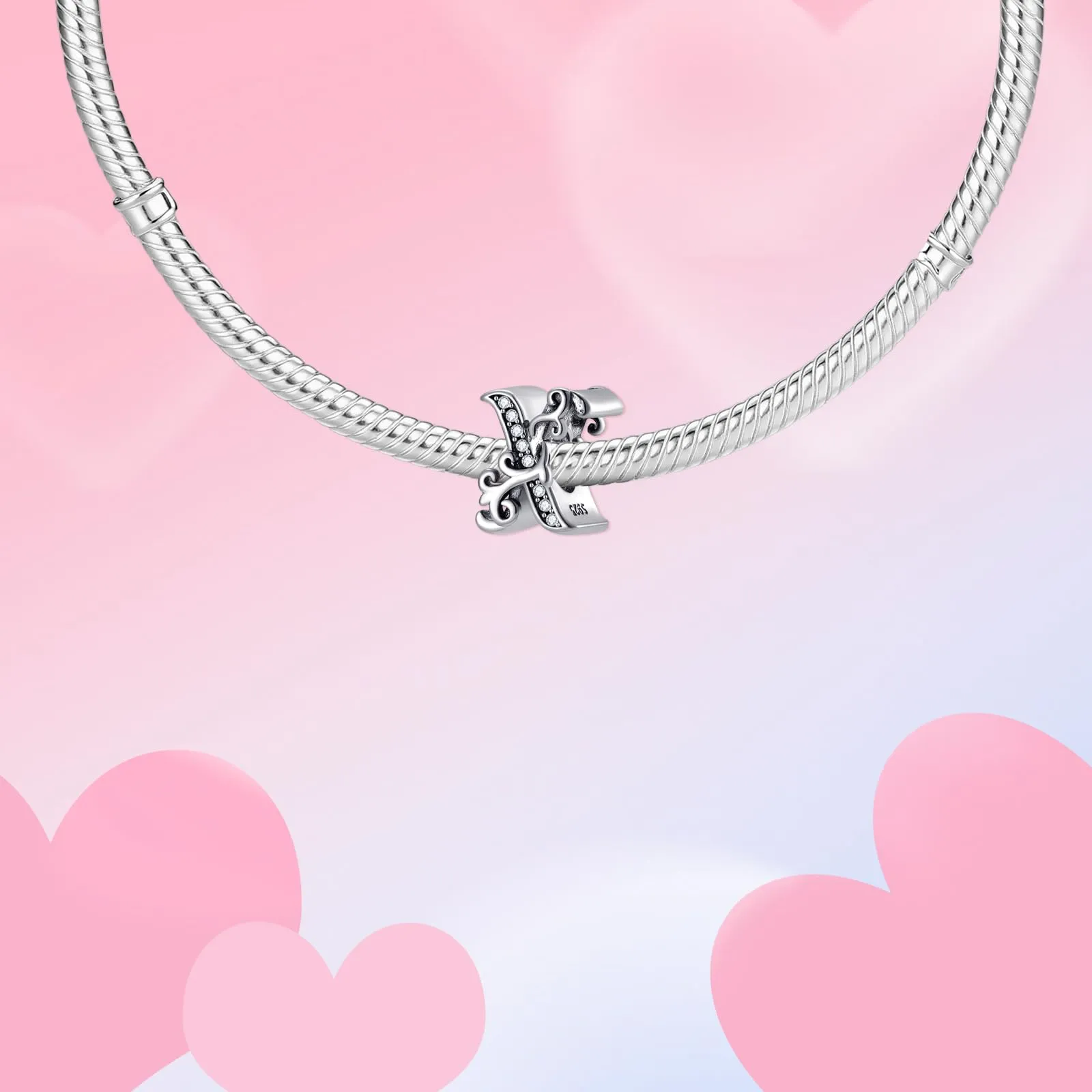 XWN Lettera Bead Charm Ciondolo Alfabeto Argento Sterling 925 con Cubic Zirconia Pendenti per Pandora Braccialetti, Compatibile con Braccialetti e Collane europei - immagine 3