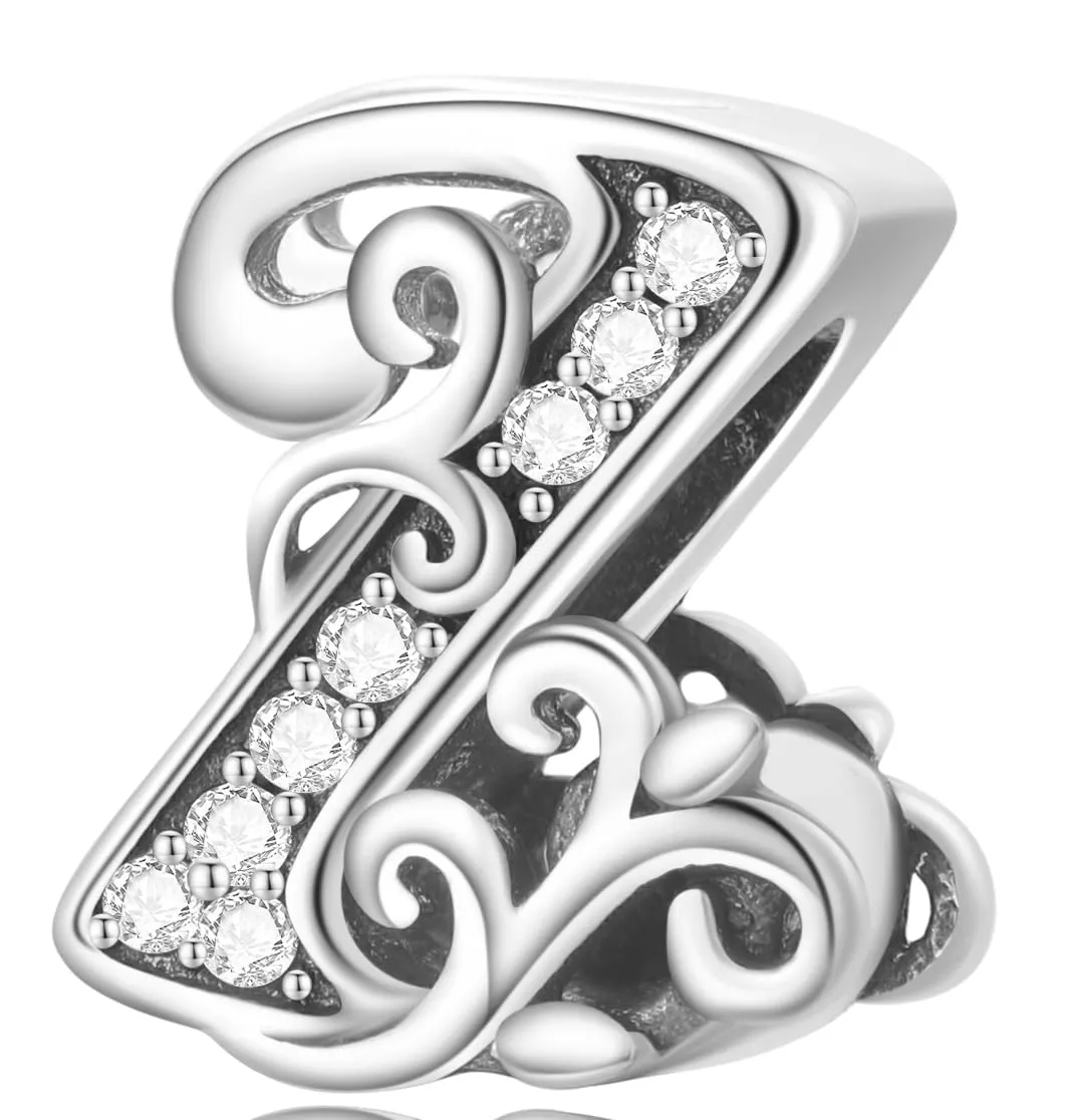 XWN Lettera Bead Charm Ciondolo Alfabeto Argento Sterling 925 con Cubic Zirconia Pendenti per Pandora Braccialetti, Compatibile con Braccialetti e Collane europei - immagine 1