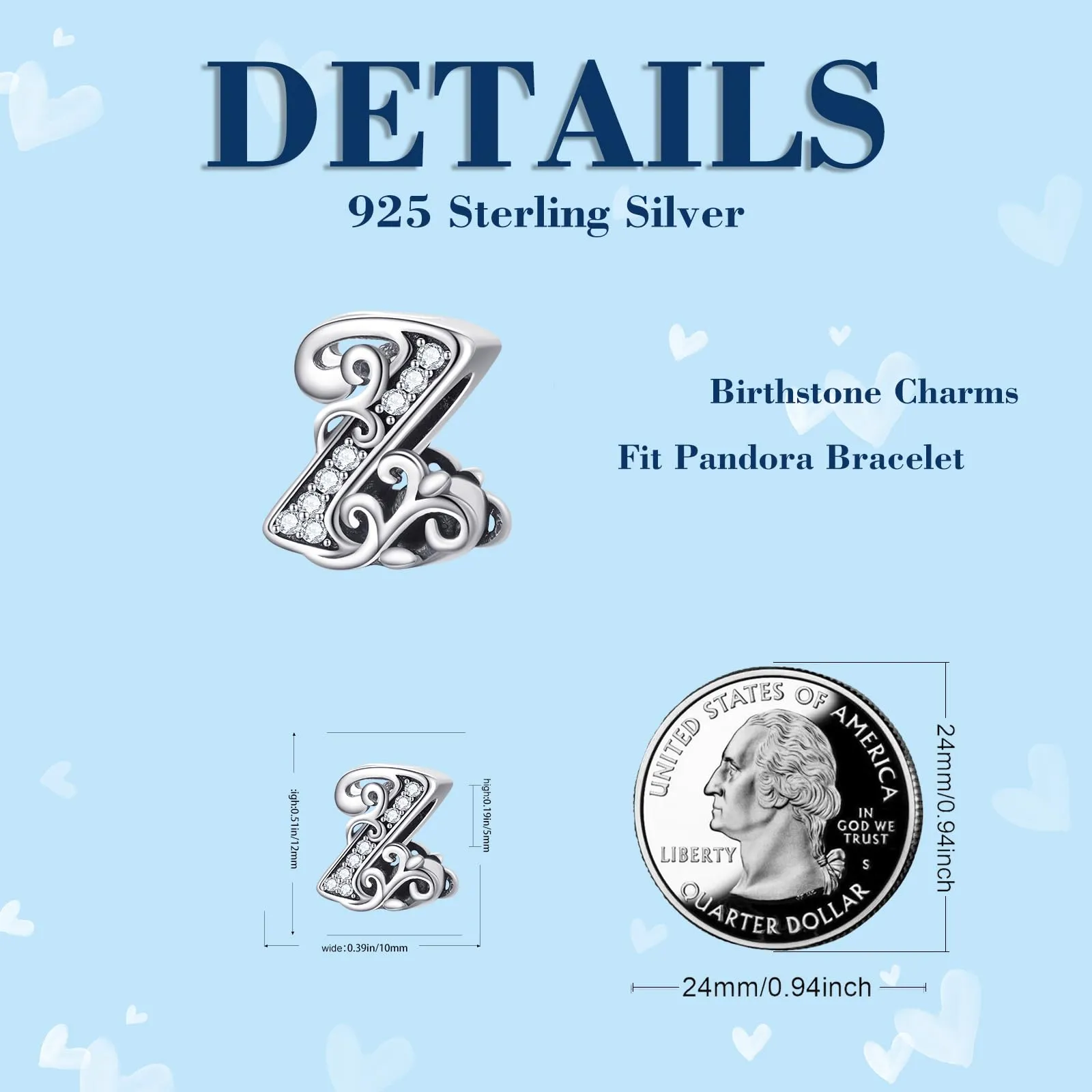 XWN Lettera Bead Charm Ciondolo Alfabeto Argento Sterling 925 con Cubic Zirconia Pendenti per Pandora Braccialetti, Compatibile con Braccialetti e Collane europei - immagine 6