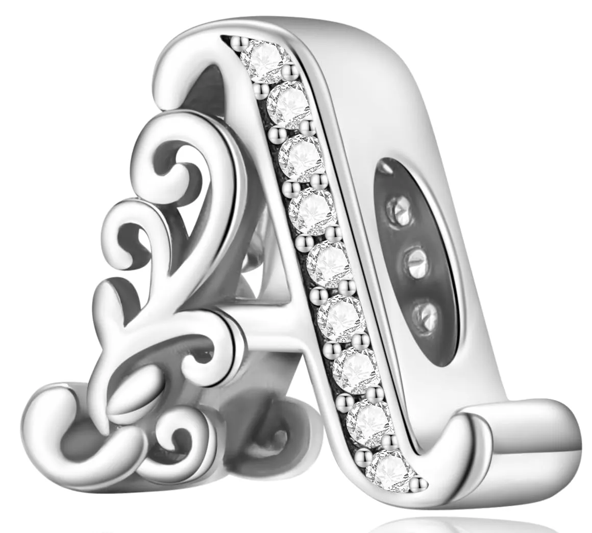 XWN Lettera Bead Charm Ciondolo Alfabeto Argento Sterling 925 con Cubic Zirconia Pendenti per Pandora Braccialetti, Compatibile con Braccialetti e Collane europei - immagine 1