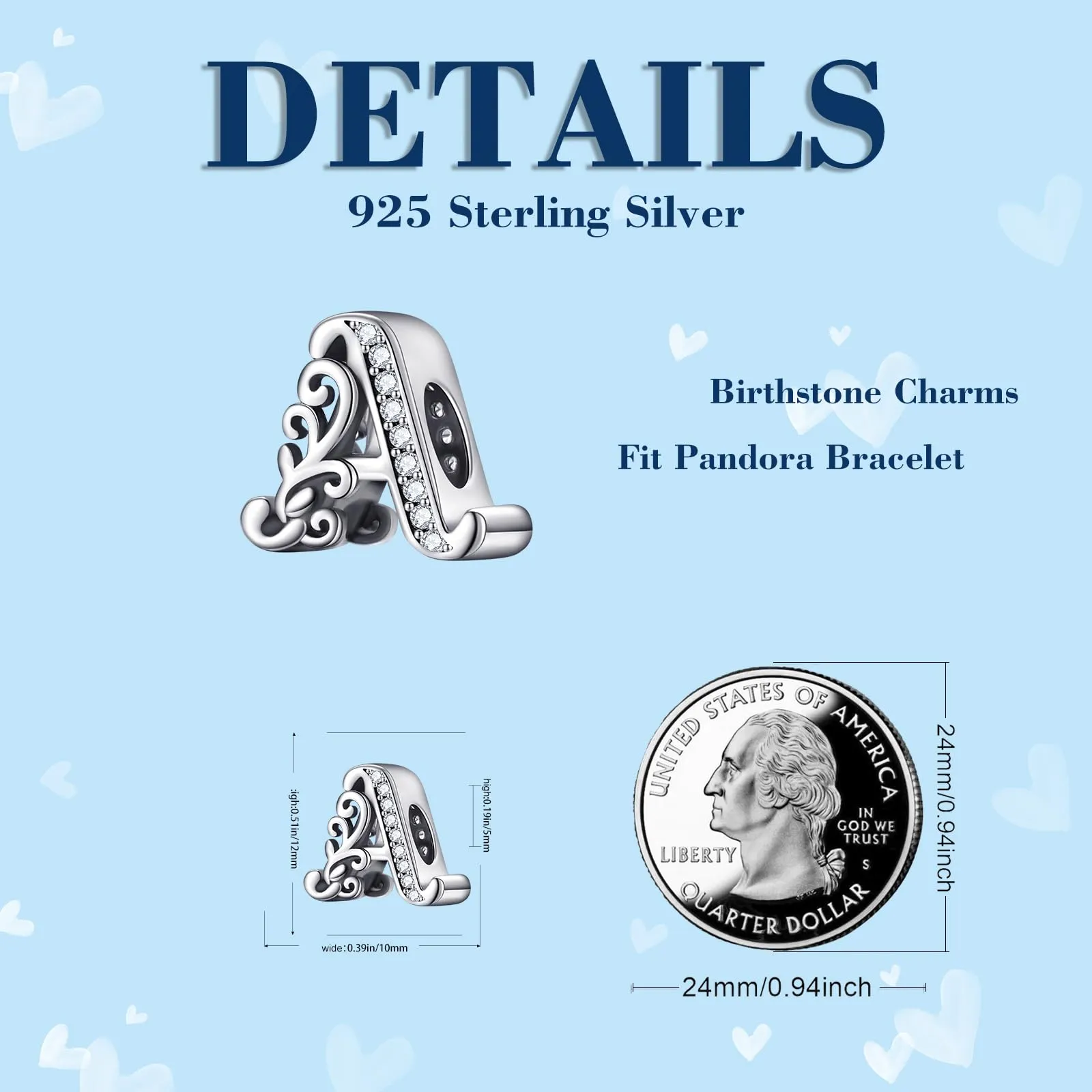 XWN Lettera Bead Charm Ciondolo Alfabeto Argento Sterling 925 con Cubic Zirconia Pendenti per Pandora Braccialetti, Compatibile con Braccialetti e Collane europei - immagine 6