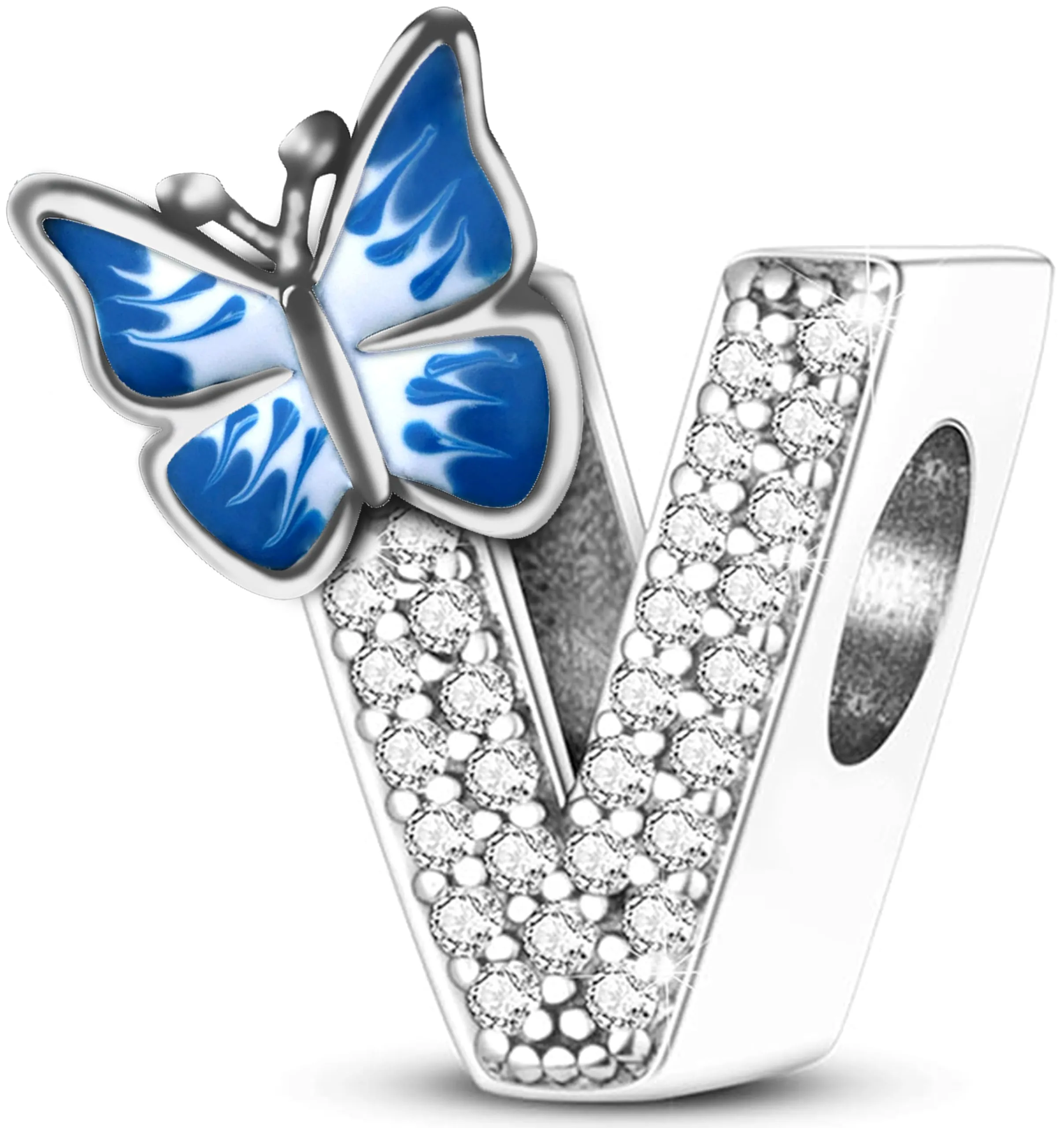XWN Lettera Bead Charm Ciondolo Alfabeto Argento Sterling 925 con Cubic Zirconia Pendenti per Pandora Braccialetti, Compatibile con Braccialetti e Collane europei - immagine 1