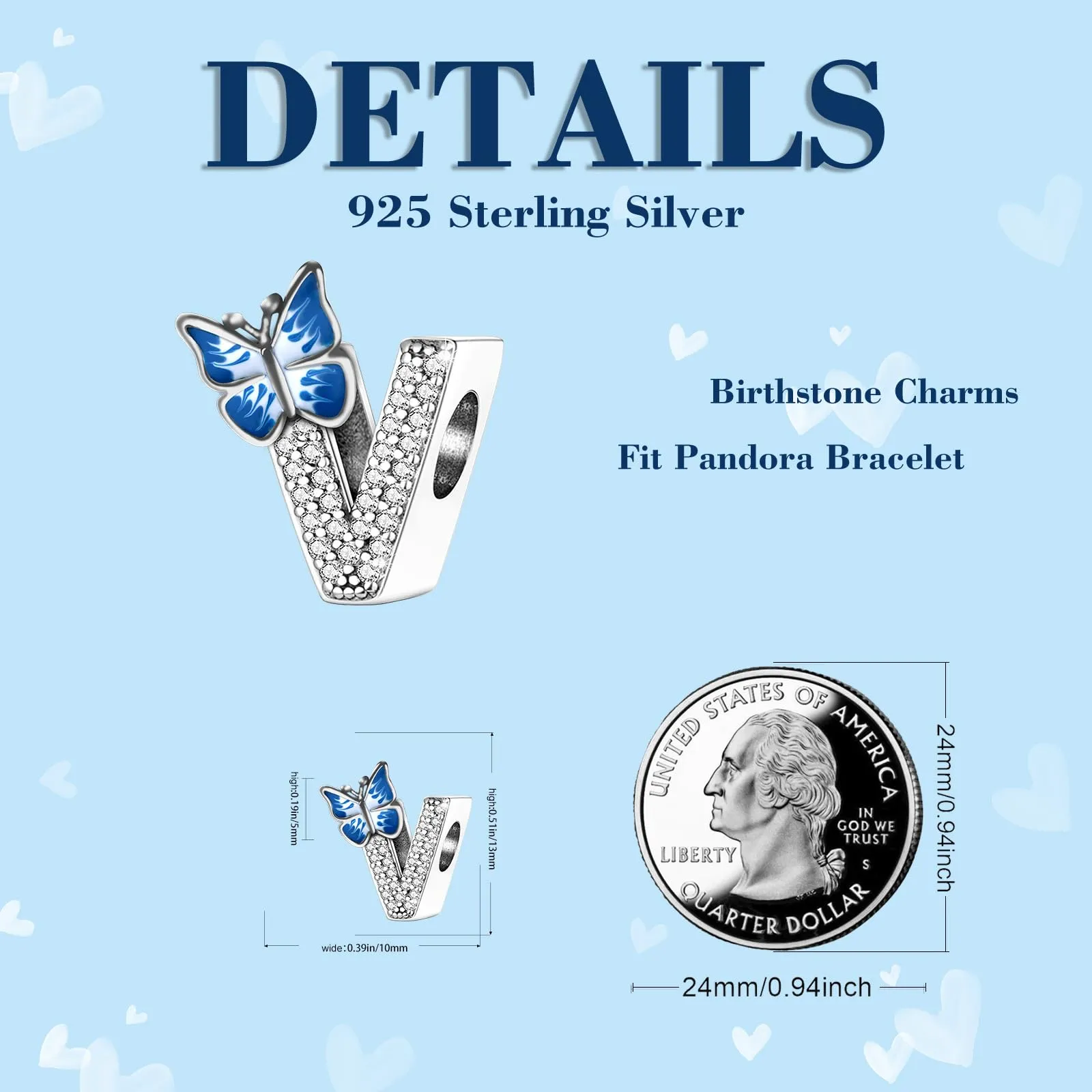 XWN Lettera Bead Charm Ciondolo Alfabeto Argento Sterling 925 con Cubic Zirconia Pendenti per Pandora Braccialetti, Compatibile con Braccialetti e Collane europei - immagine 7