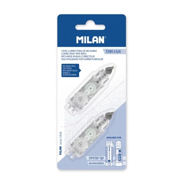 Ricariche per nastro correttore Milan 5 mm x 6 m - Compatibili con correttori cilindrici e con prolunga - immagine 1