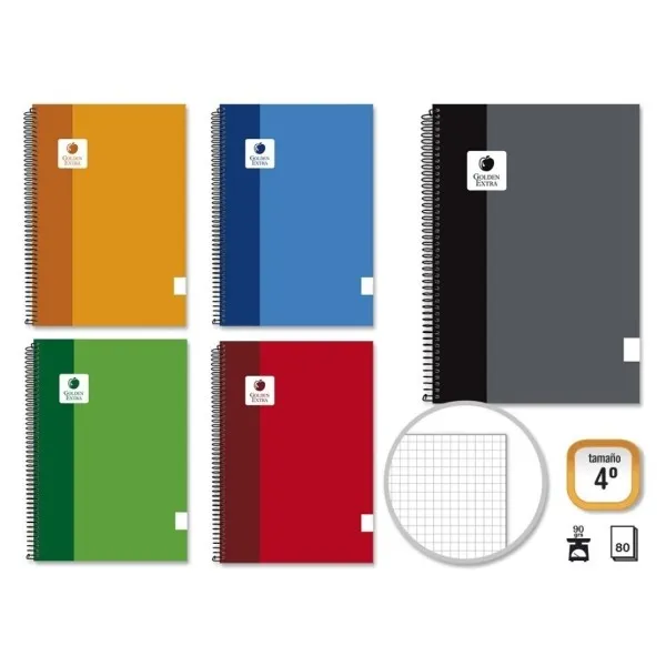 Quaderno a spirale Golden Extra 4a elementare 80 fogli carta da 90 g/m² griglia - margine rinforzato - copertina a righe - colori assortiti - immagine 1