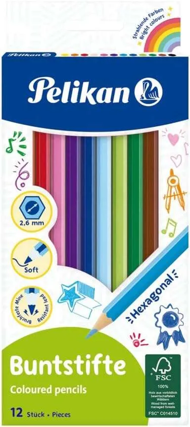 Confezione da 12 matite colorate esagonali laccate Pelikan - Mina resistente alla rottura - Certificazione FSC - immagine 1
