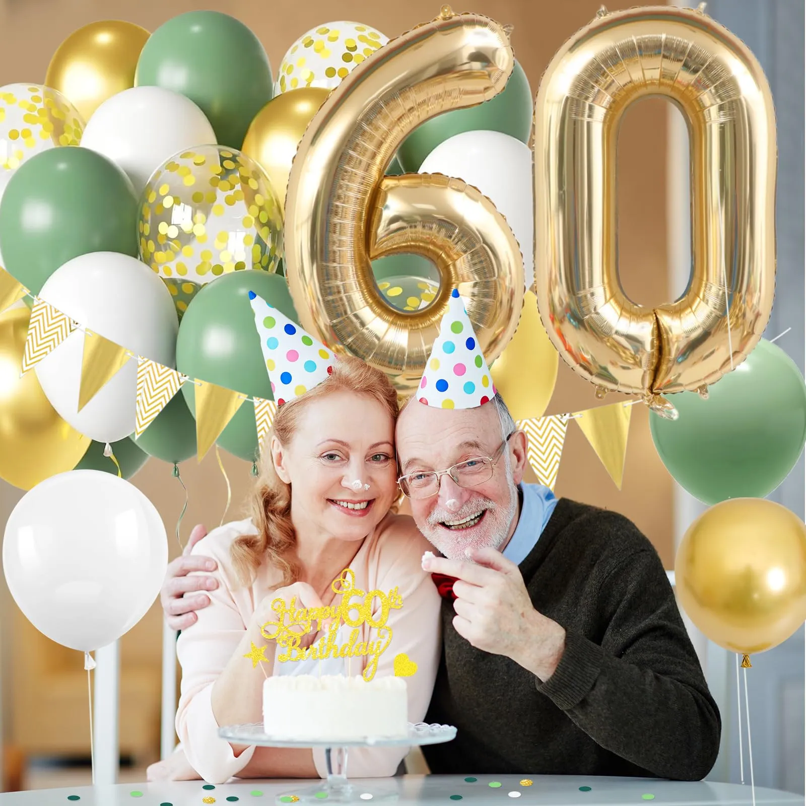 Decorazione per il 60° Compleanno Verde Oro, Palloncini 60 Anni Compleanno, Happy Birthday Ghirlanda Palloncino Decorazioni per Festa di 60 Compleanno Uomini Donne - immagine 5
