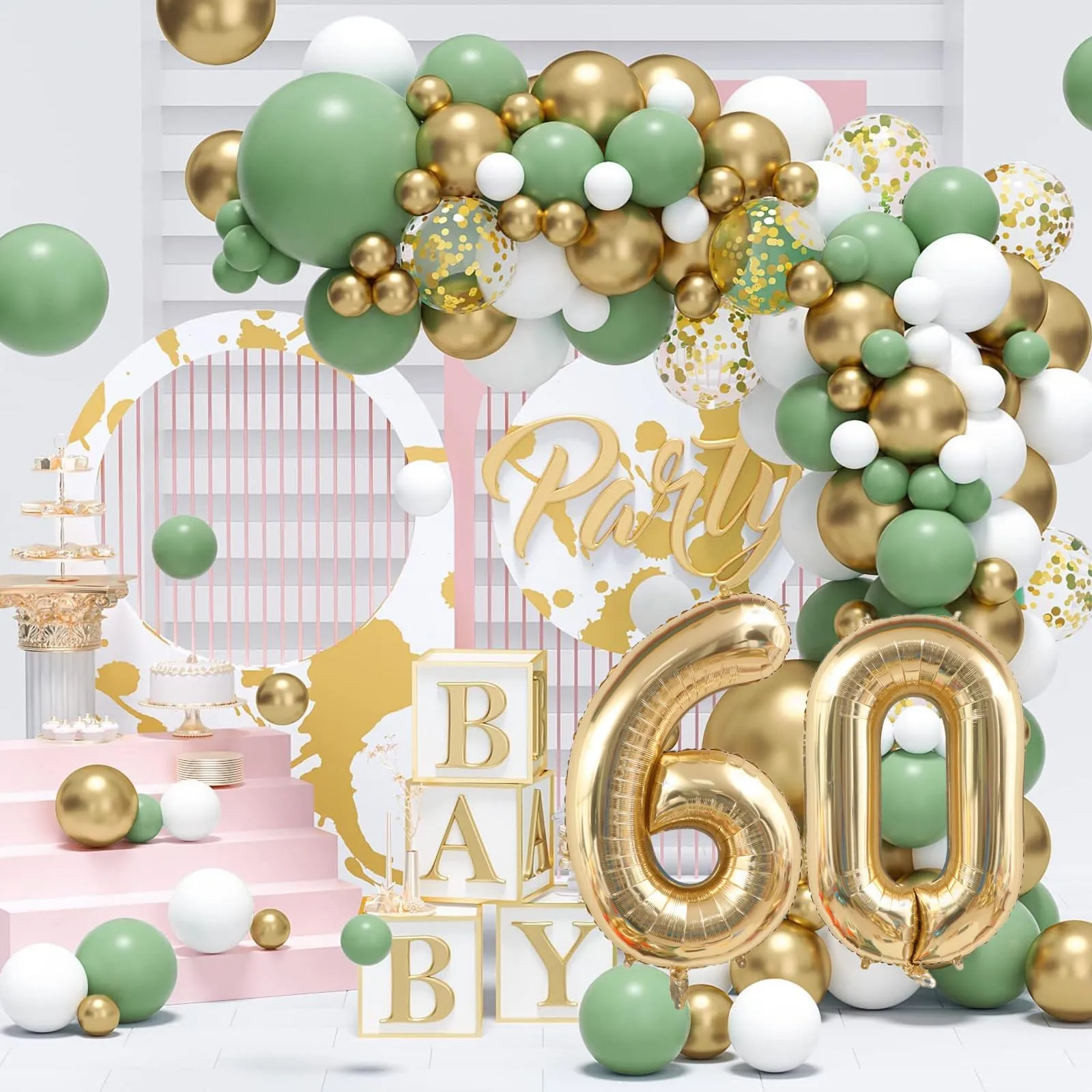 Decorazione per il 60° Compleanno Verde Oro, Palloncini 60 Anni Compleanno, Happy Birthday Ghirlanda Palloncino Decorazioni per Festa di 60 Compleanno Uomini Donne - immagine 6