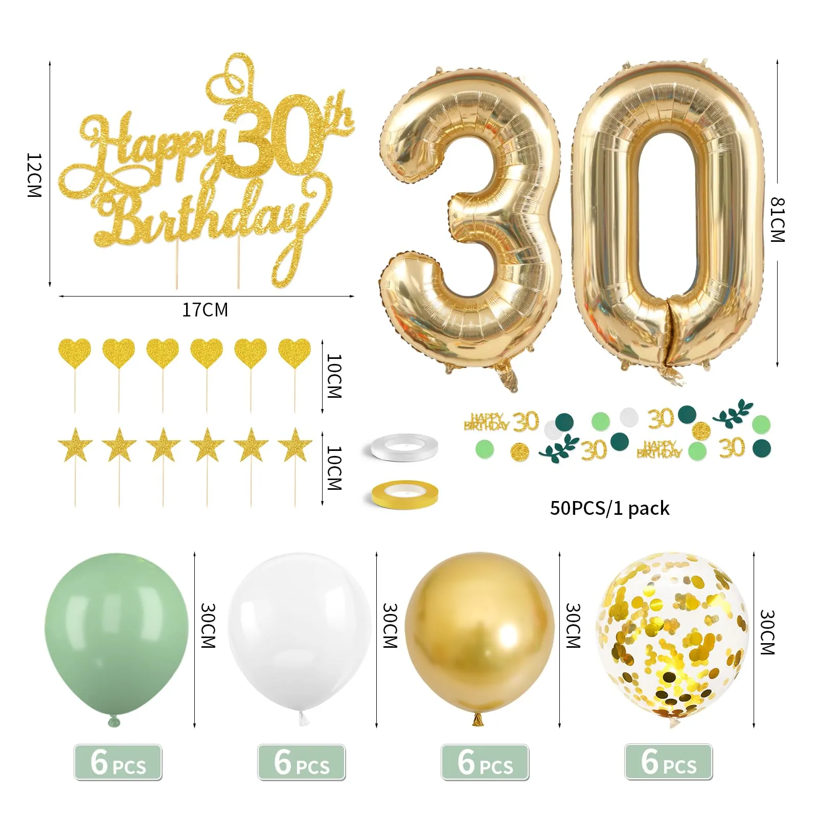 Decorazione per il 30° Compleanno Verde Oro, Palloncini 30 Anni Compleanno, Happy Birthday Ghirlanda Palloncino Decorazioni per Festa di 30 Compleanno Uomini Donne - immagine 2