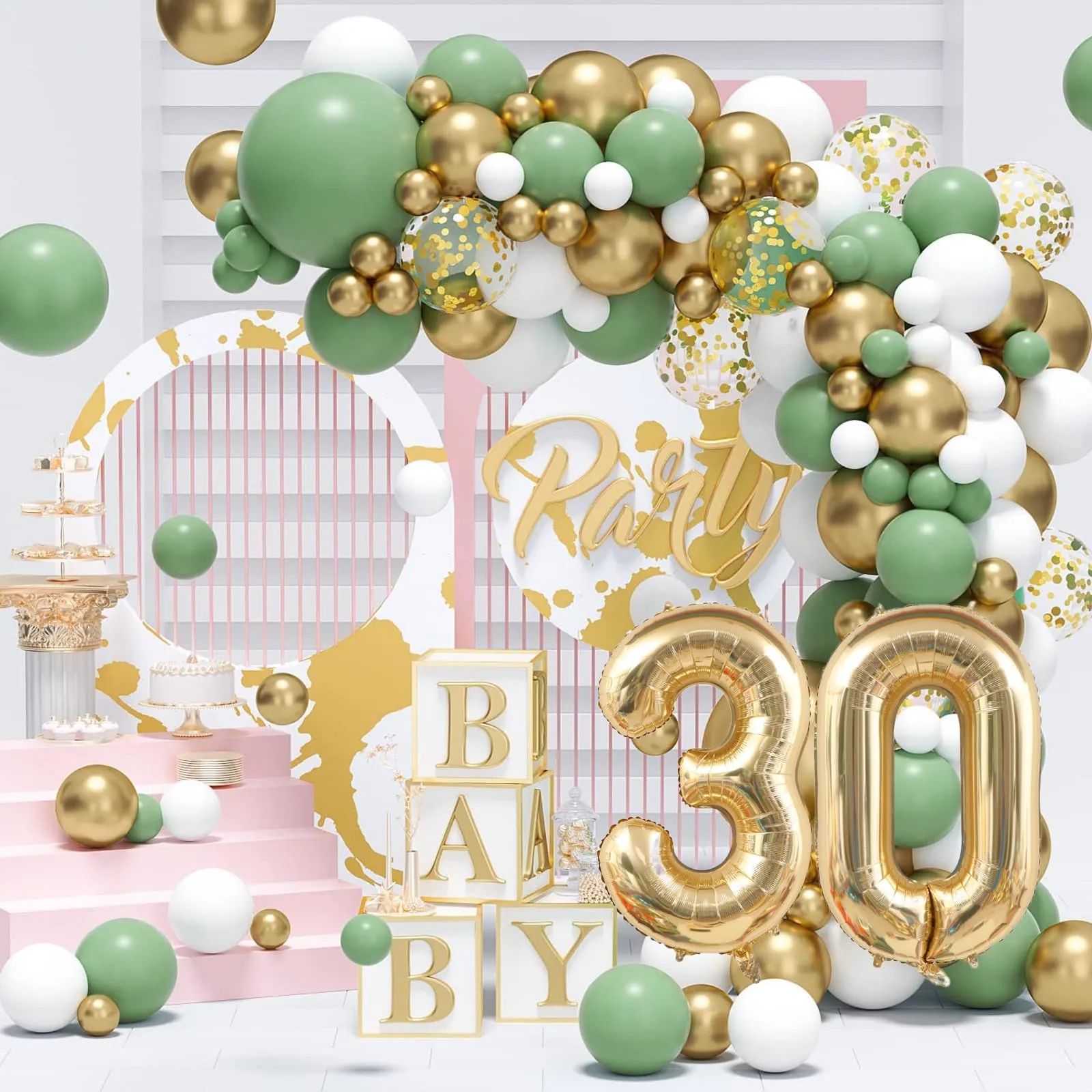 Decorazione per il 30° Compleanno Verde Oro, Palloncini 30 Anni Compleanno, Happy Birthday Ghirlanda Palloncino Decorazioni per Festa di 30 Compleanno Uomini Donne - immagine 6