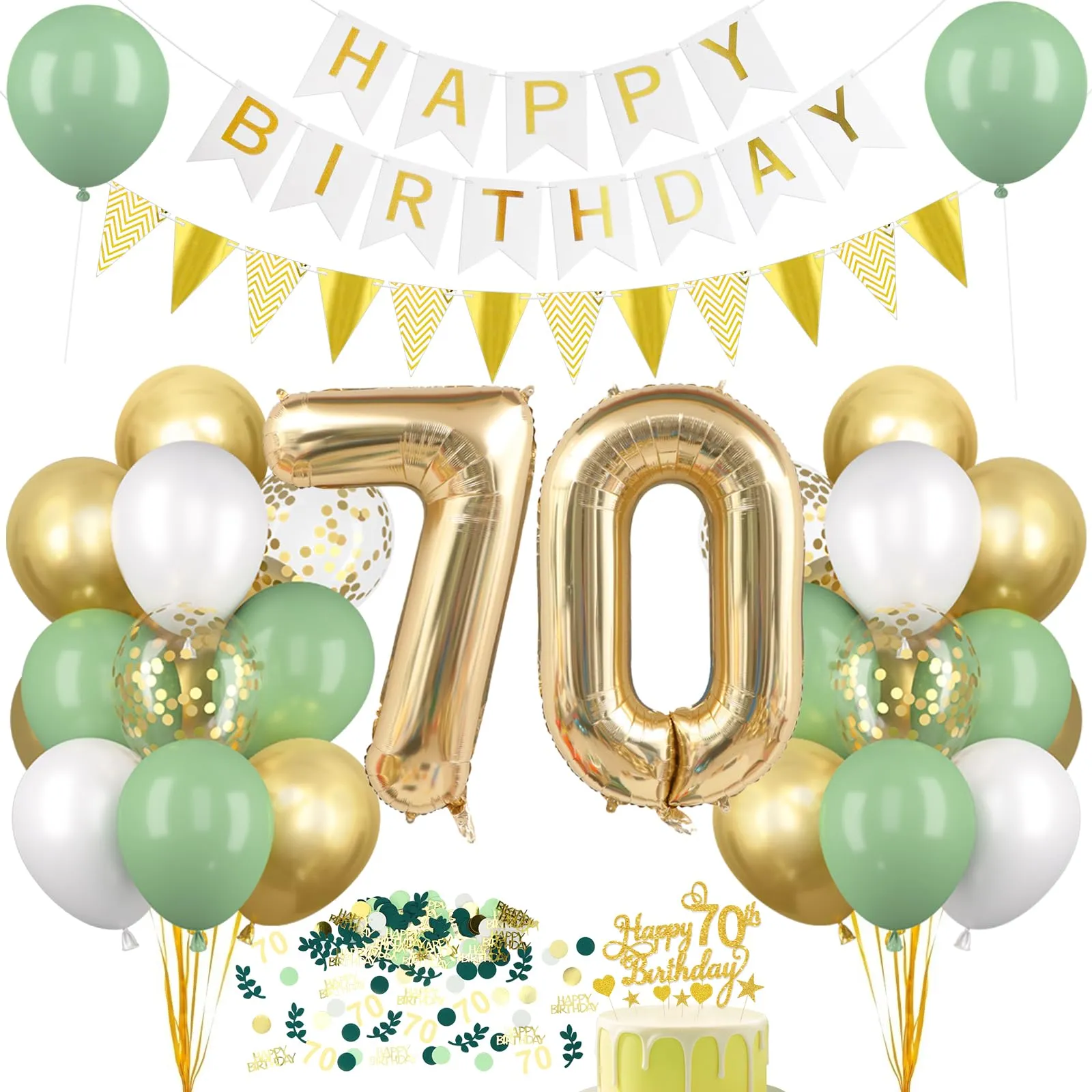 Decorazione Verde Oro per il 70° Compleanno, Happy Birthday Ghirlanda Palloncini, Decorazioni per Festa di 70 Anni per Uomini e Donne - immagine 1
