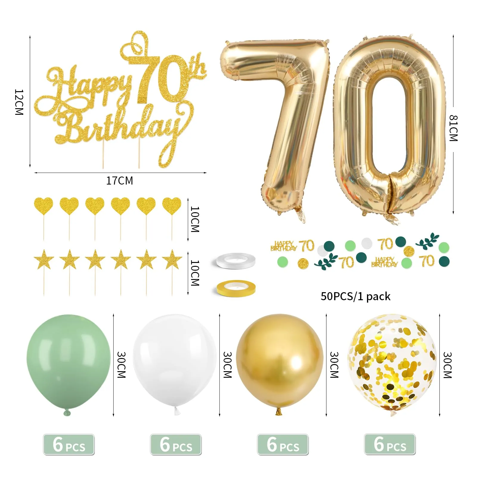 Decorazione Verde Oro per il 70° Compleanno, Happy Birthday Ghirlanda Palloncini, Decorazioni per Festa di 70 Anni per Uomini e Donne - immagine 2