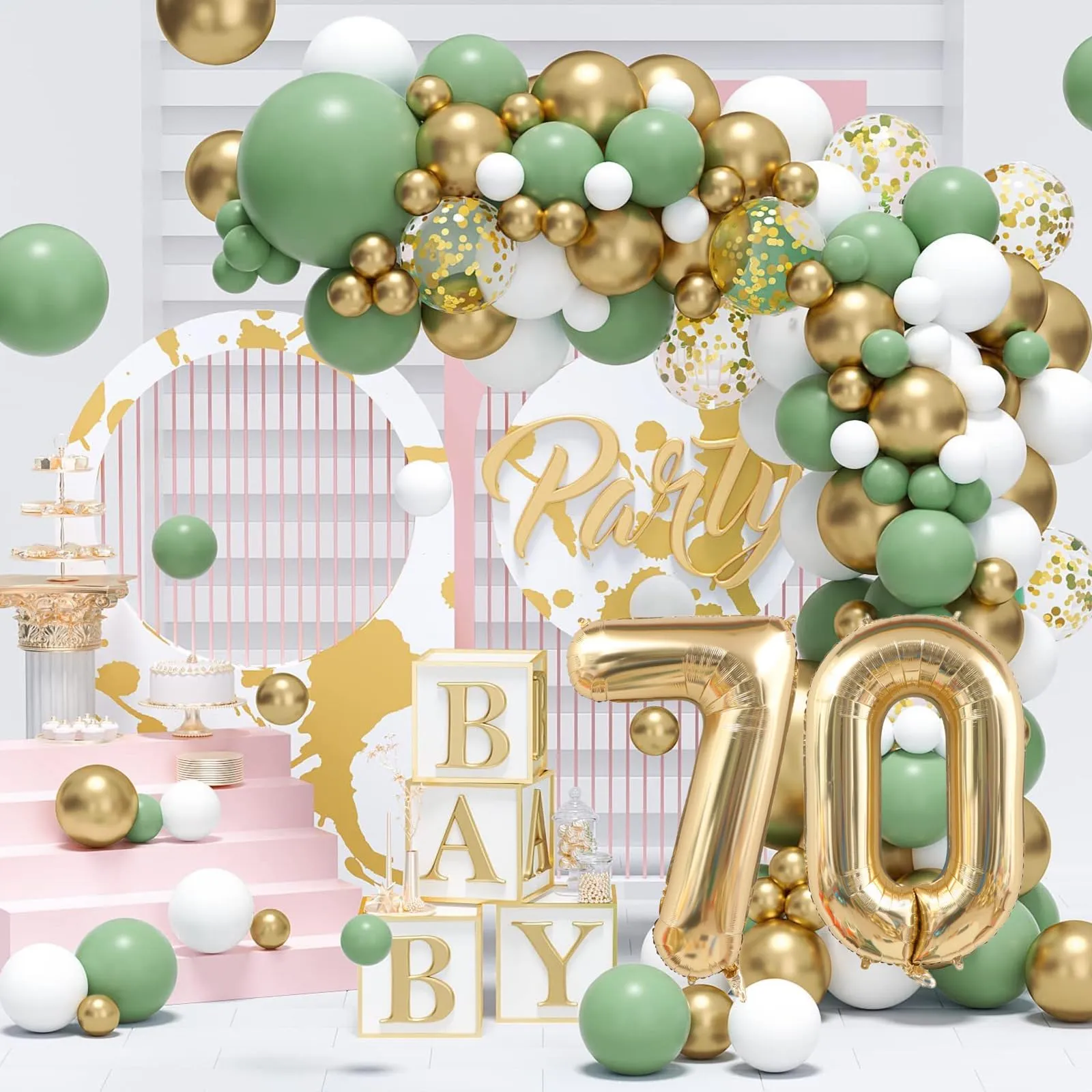 Decorazione Verde Oro per il 70° Compleanno, Happy Birthday Ghirlanda Palloncini, Decorazioni per Festa di 70 Anni per Uomini e Donne - immagine 6