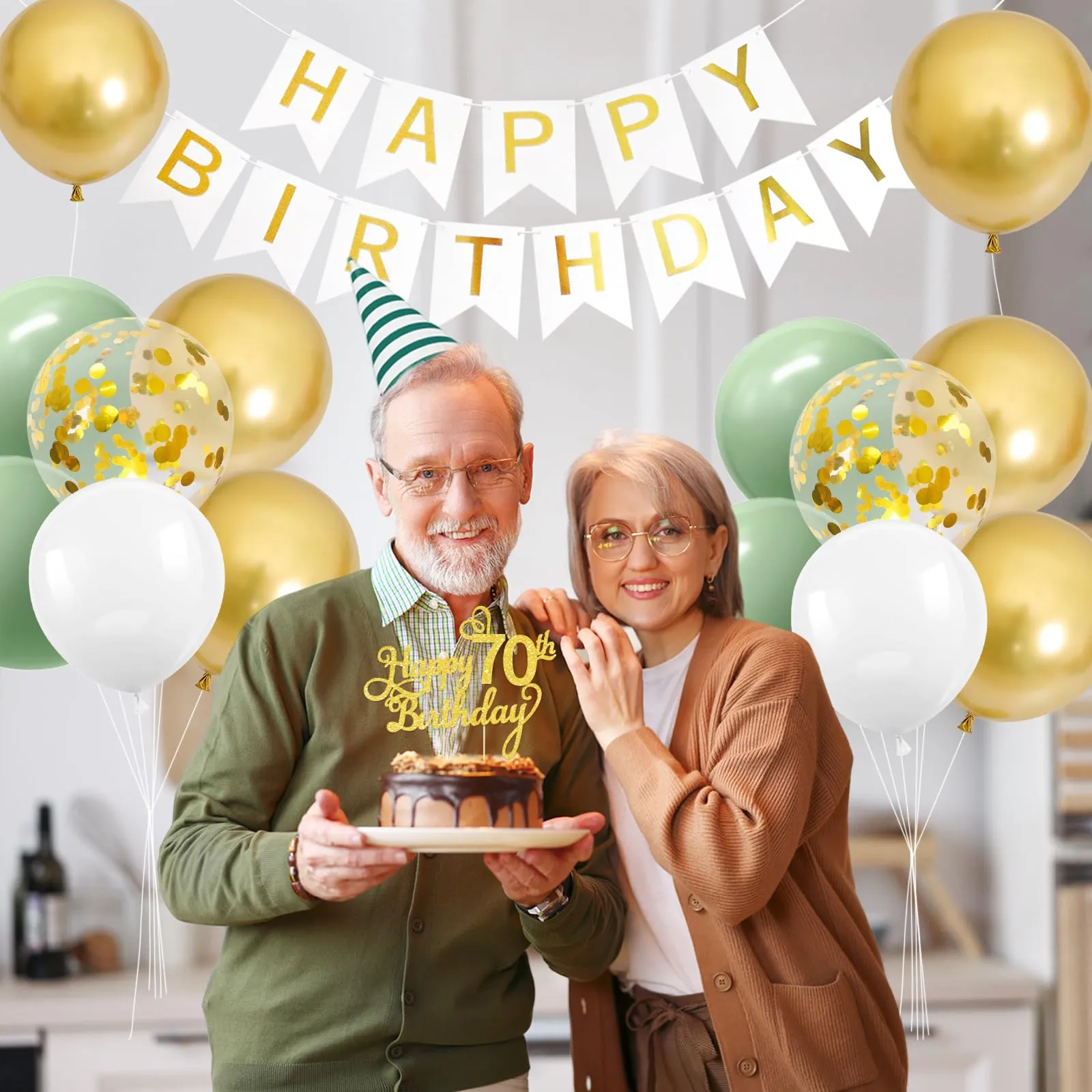 Decorazione Verde Oro per il 70° Compleanno, Happy Birthday Ghirlanda Palloncini, Decorazioni per Festa di 70 Anni per Uomini e Donne - immagine 7