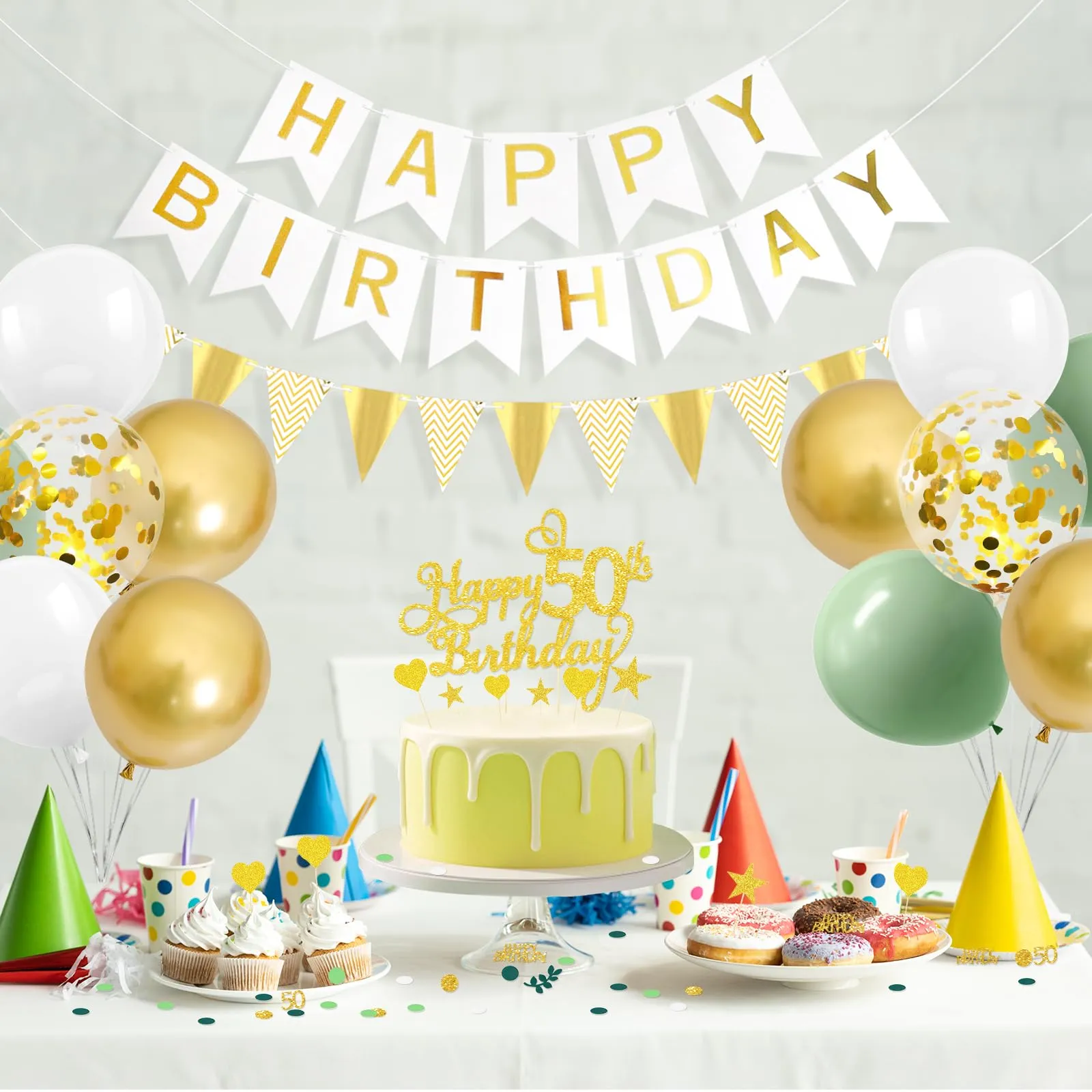 Decorazione per il 50° Compleanno Verde Oro, Palloncini 50 Anni Compleanno, Happy Birthday Ghirlanda Palloncino Decorazioni per Festa di 50 Compleanno Uomini Donne - immagine 4