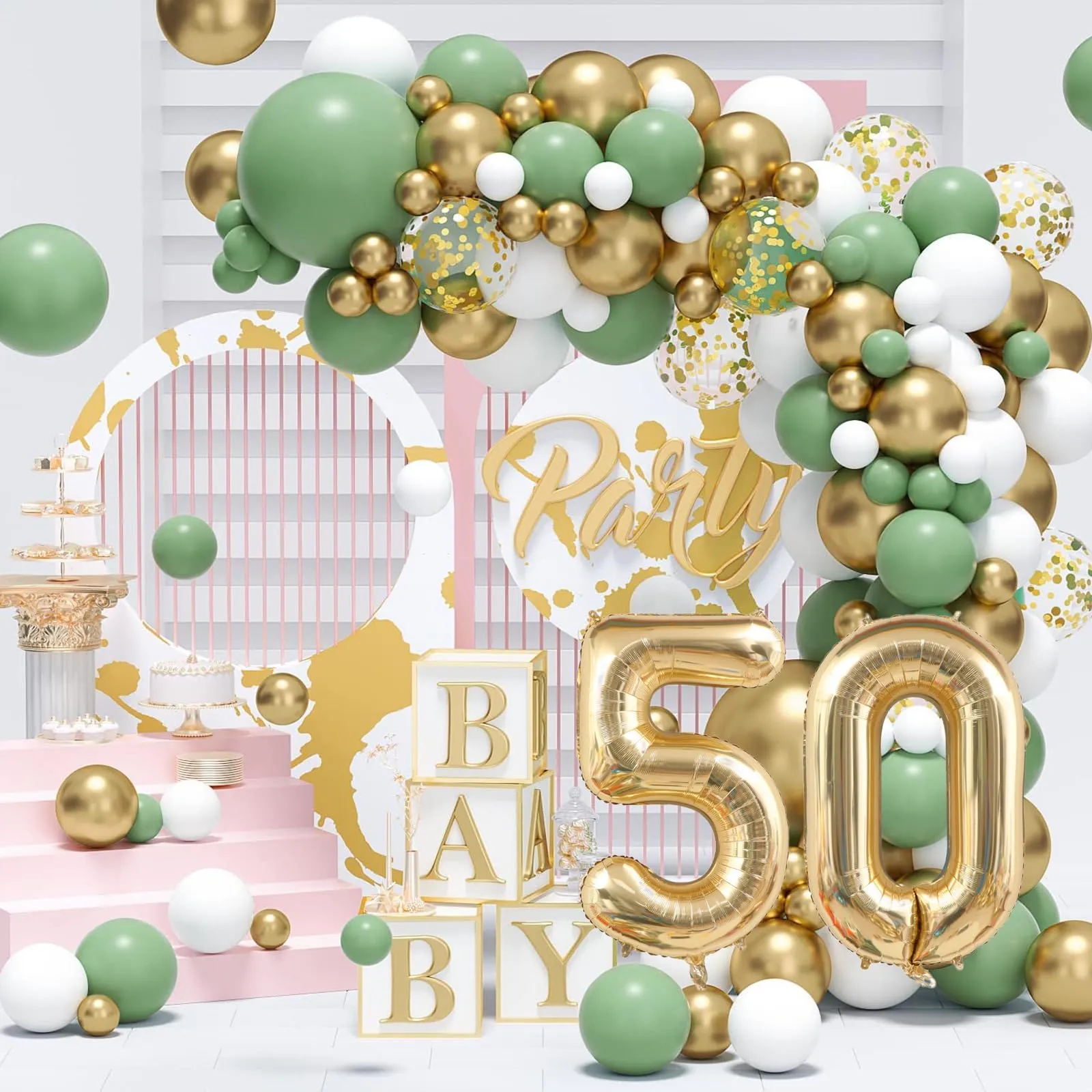 Decorazione per il 50° Compleanno Verde Oro, Palloncini 50 Anni Compleanno, Happy Birthday Ghirlanda Palloncino Decorazioni per Festa di 50 Compleanno Uomini Donne - immagine 6