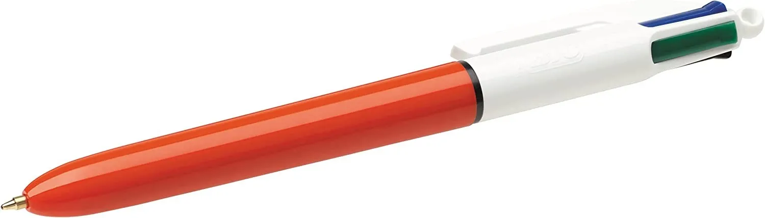 Penna a sfera retrattile originale Bic 4 colori punta da 08 mm tratto da 036 mm inchiostro a base di olio fusto arancione/bianco 4 colori - immagine 1