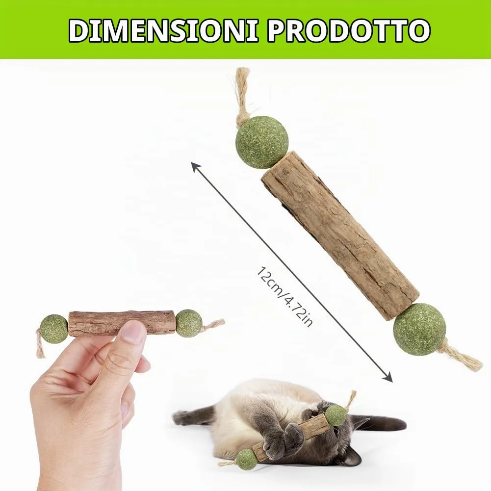 OSDUE Bastoncini Cura Denti per Gatti, 6Pz Dental Stick, Giocattolo di Erba Gatta Matatabi Stick Contro Alito Cattivo per Dental Care Pratica Bastoncini da Masticare Naturale 12Palline di liofilizzate - immagine 2