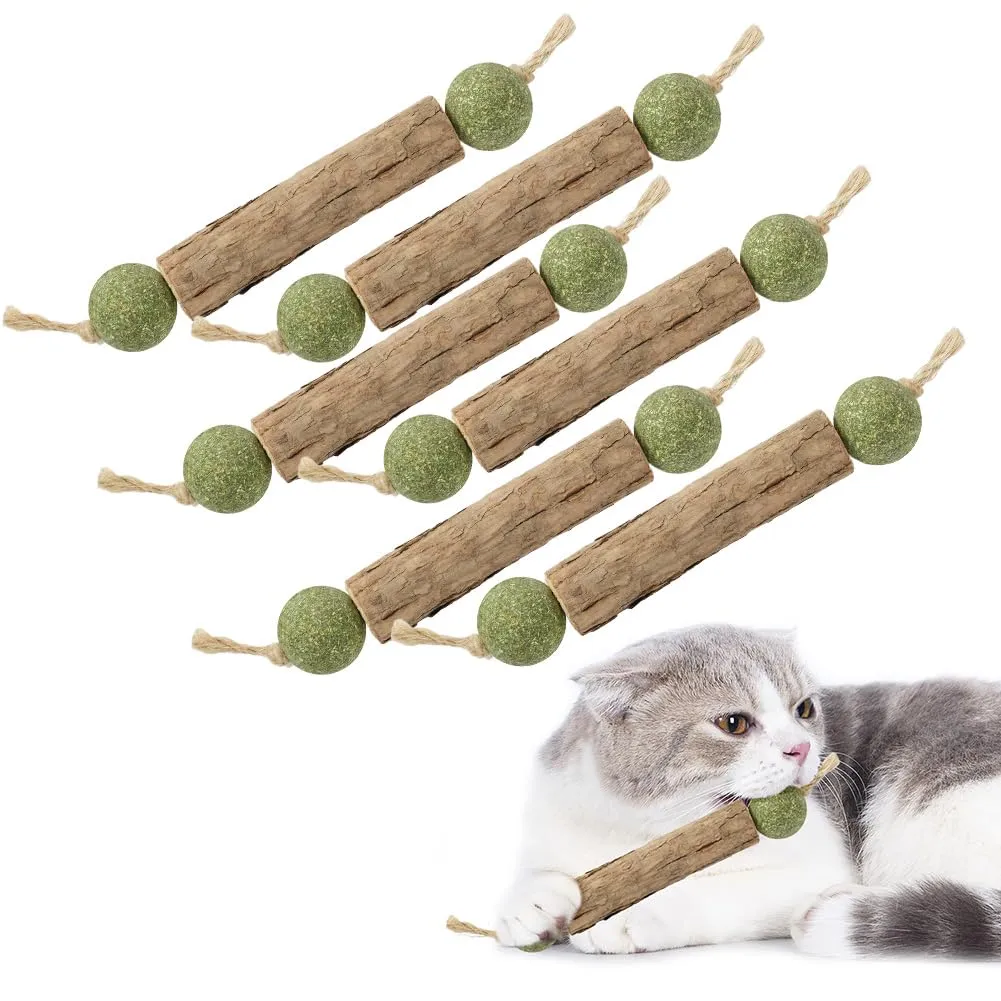 OSDUE Bastoncini Cura Denti per Gatti, 6Pz Dental Stick, Giocattolo di Erba Gatta Matatabi Stick Contro Alito Cattivo per Dental Care Pratica Bastoncini da Masticare Naturale 12Palline di liofilizzate - immagine 9