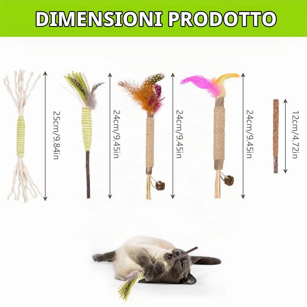 OSDUE Bastoncini Cura Denti per Gatti, 10 Pezzi Dental Stick, Giocattolo di Erba Gatta, Matatabi Stick Contro Alito Cattivo per Dental Care Pratica Bastoncini da Masticare Naturale con Piume - immagine 2