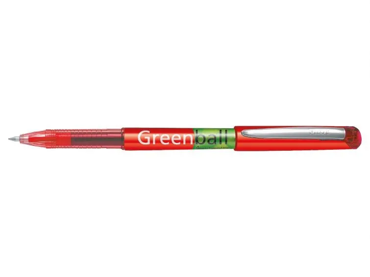 Penna Pilot Greenball a Inchiostro Liquido - Ricaricabile - Realizzata con Plastica Riciclata - Punta Media 0.7mm - Linea 0.35mm - Colore Rosso - immagine 1