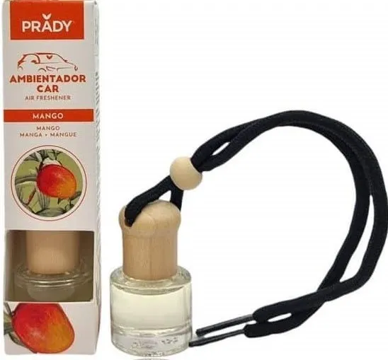 Deodorante per auto Prady al mango - Flacone in vetro da 6 ml e cordino per specchietto retrovisore - immagine 1
