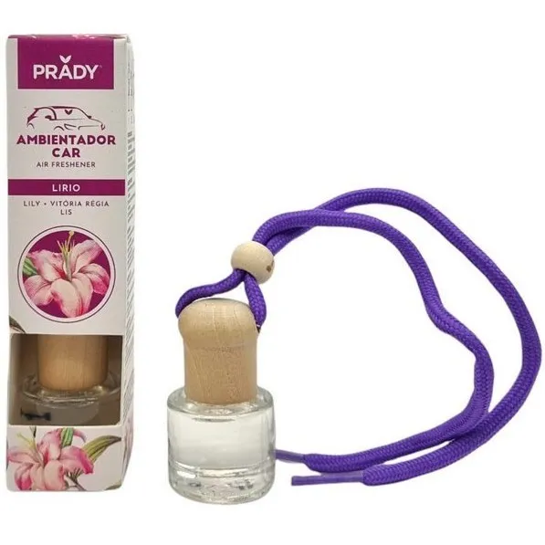 Deodorante per auto Prady Lily - Flacone in vetro da 6 ml e cordino per specchietto retrovisore - immagine 1