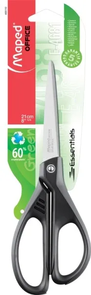Maped Essentials Forbici in acciaio inossidabile 21 cm asimmetriche - Lame affilate - Manici in plastica riciclata al 60% - Nero - immagine 1