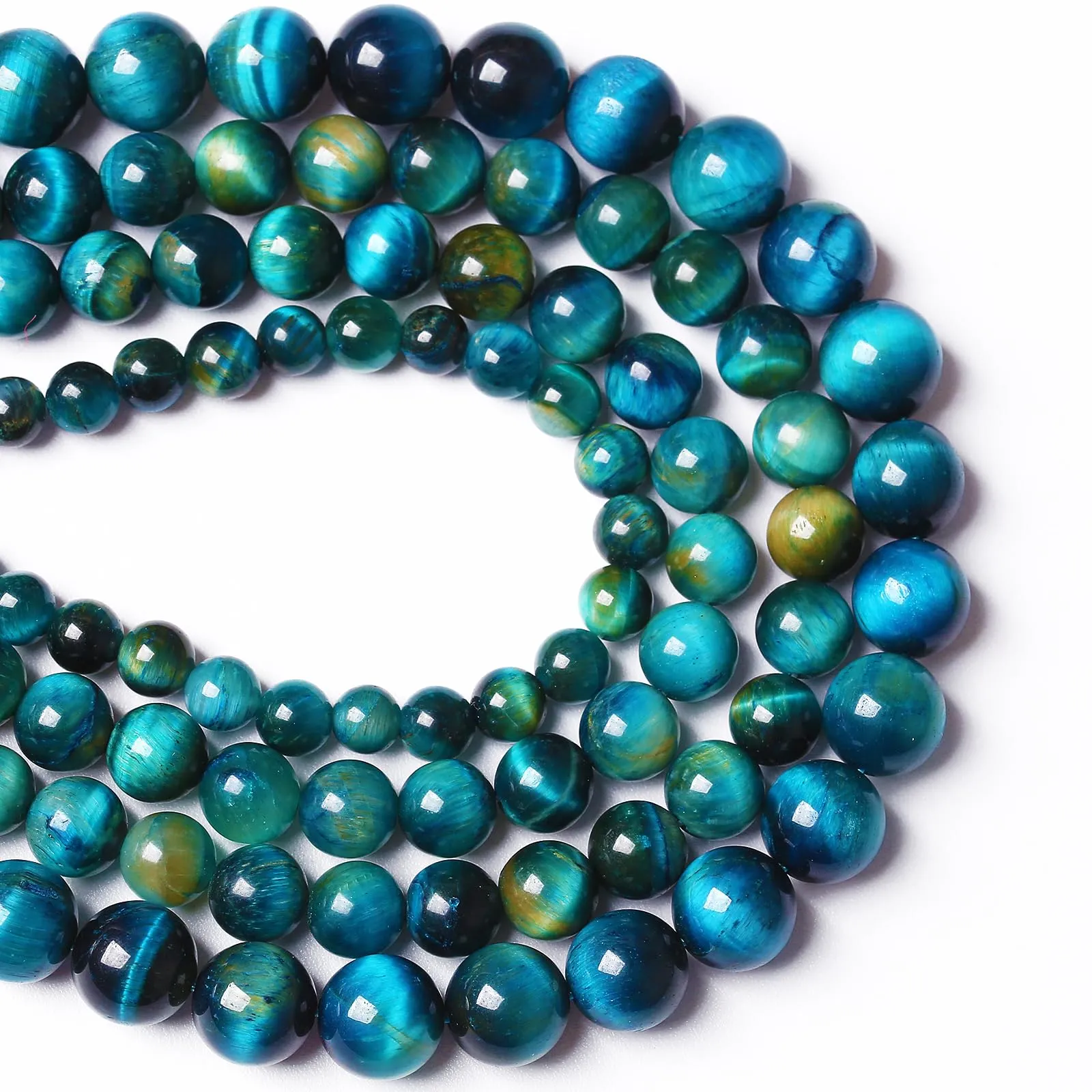 45 perline in pietra occhio di tigre blu pavone da 8 mm, perline sfuse distanziatrici in cristallo naturale, per la creazione di gioielli fai da te, braccialetti semi-preziosi, 1 filo, 38,1 cm - immagine 2