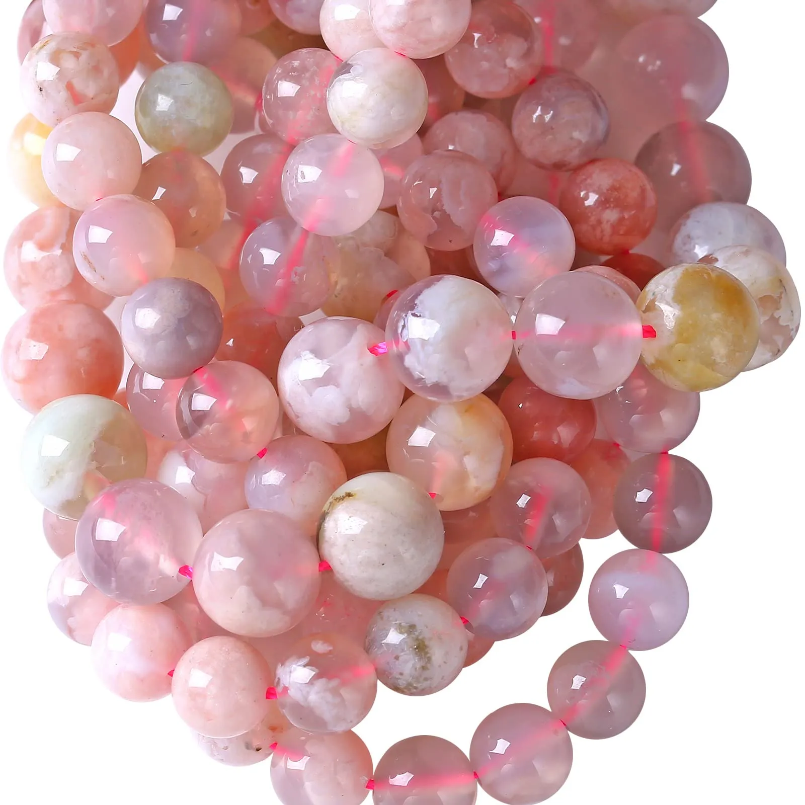 Perline di cristallo di agata naturale Sakura da 10 mm, 36 pezzi, per la creazione di gioielli e braccialetti fai da te - immagine 1