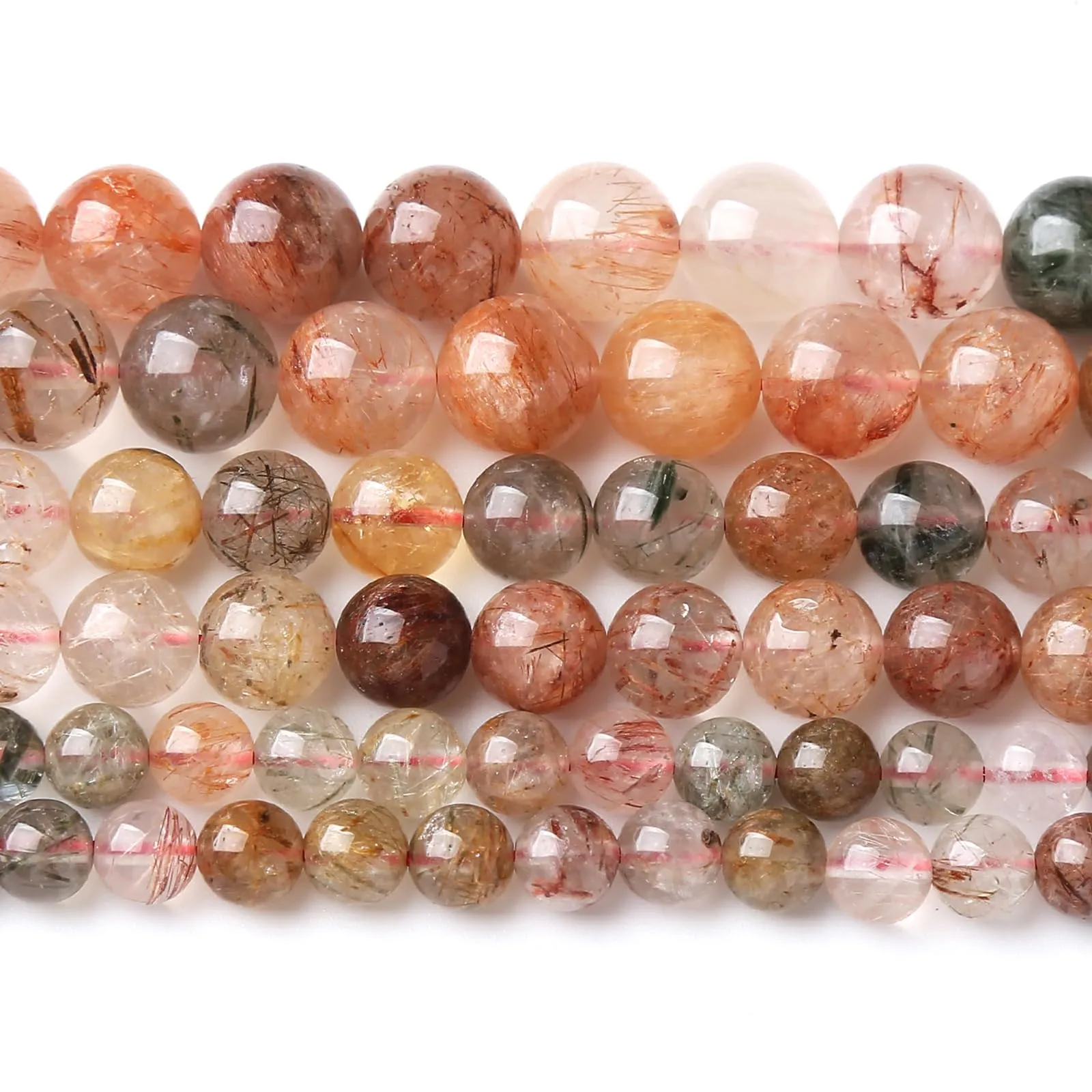 Perline di quarzo rutilato colorate in cristallo naturale, 8 mm, 45 pezzi, per gioielli fai da te - immagine 1