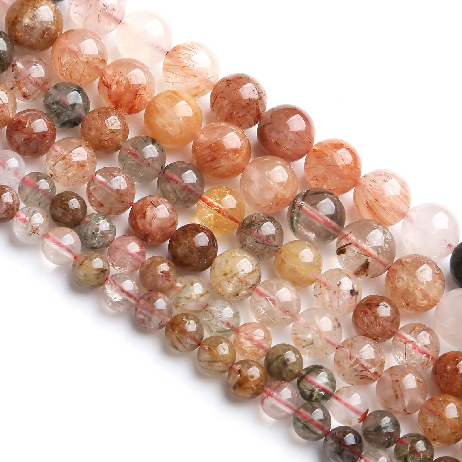 Perline di quarzo rutilato colorate in cristallo naturale, 8 mm, 45 pezzi, per gioielli fai da te - immagine 3