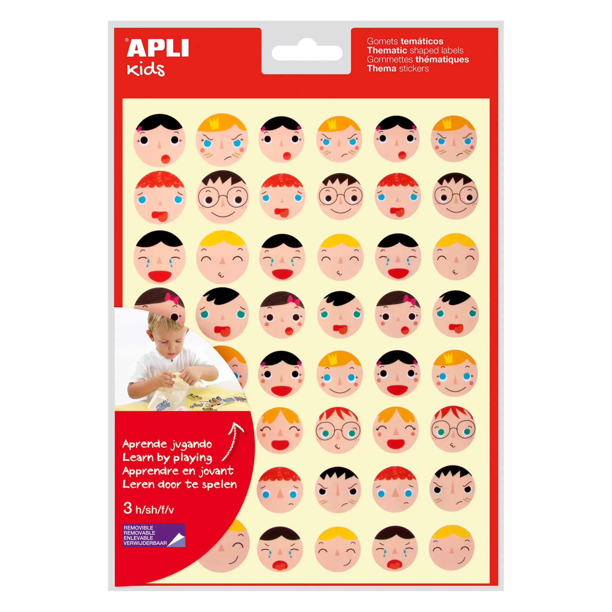 Apli Stickers Emotions - Ø 23 mm e Ø 20 mm - 144 adesivi per busta - 16 diversi design - Adesivo rimovibile - Aiuta a esprimere le emozioni - Adesivo a base d acqua - Senza solventi - Vari colori - immagine 1