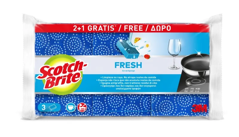 Scotch-Brite Fresh - Confezione da 3 pagliette da cucina - Acquista 2 e ricevi 1 gratis - Antigraffio - Viola - immagine 1