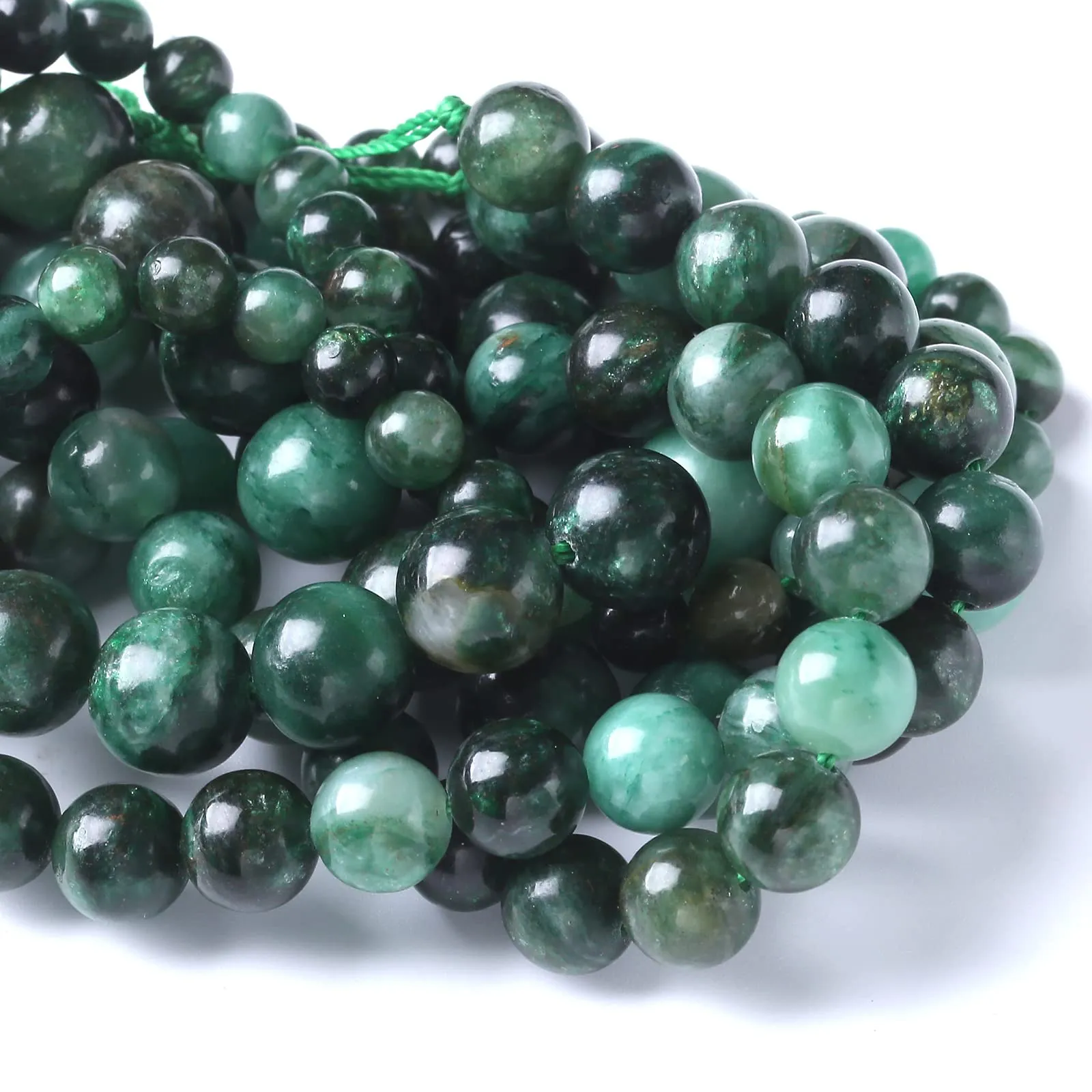 45 perline in cristallo di mica verde smeraldo naturale da 8 mm, per la creazione di gioielli e braccialetti fai da te - immagine 2
