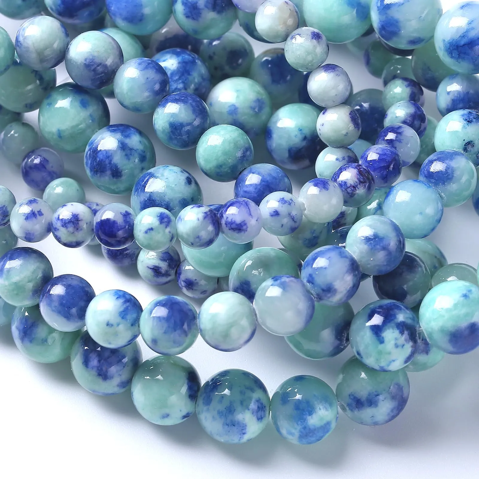 32 perline distanziali in giada persiana blu pavone, 12 mm, per la creazione di gioielli, braccialetti e collane fai da te - immagine 2