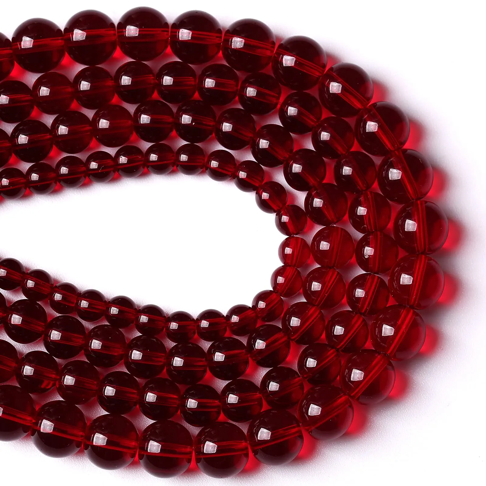 Perline distanziali sfuse in vetro rosso granato, 4 mm, 90 pezzi, per la creazione di gioielli fai da te, 38,1 cm, 1 filo - immagine 4