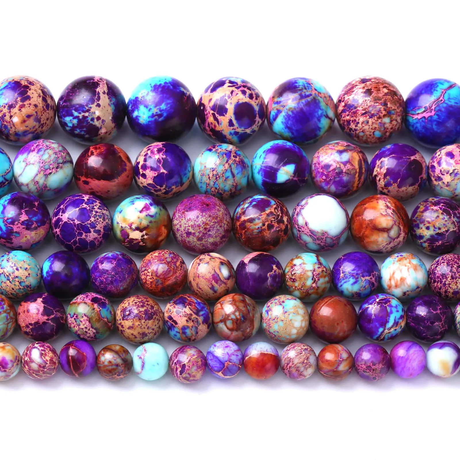 Perline sfuse in diaspro imperiale, 8 mm, 45 pezzi, pietra naturale, galassia, viola, sedimenti marini, per la creazione di gioielli, braccialetti fai da te - immagine 1